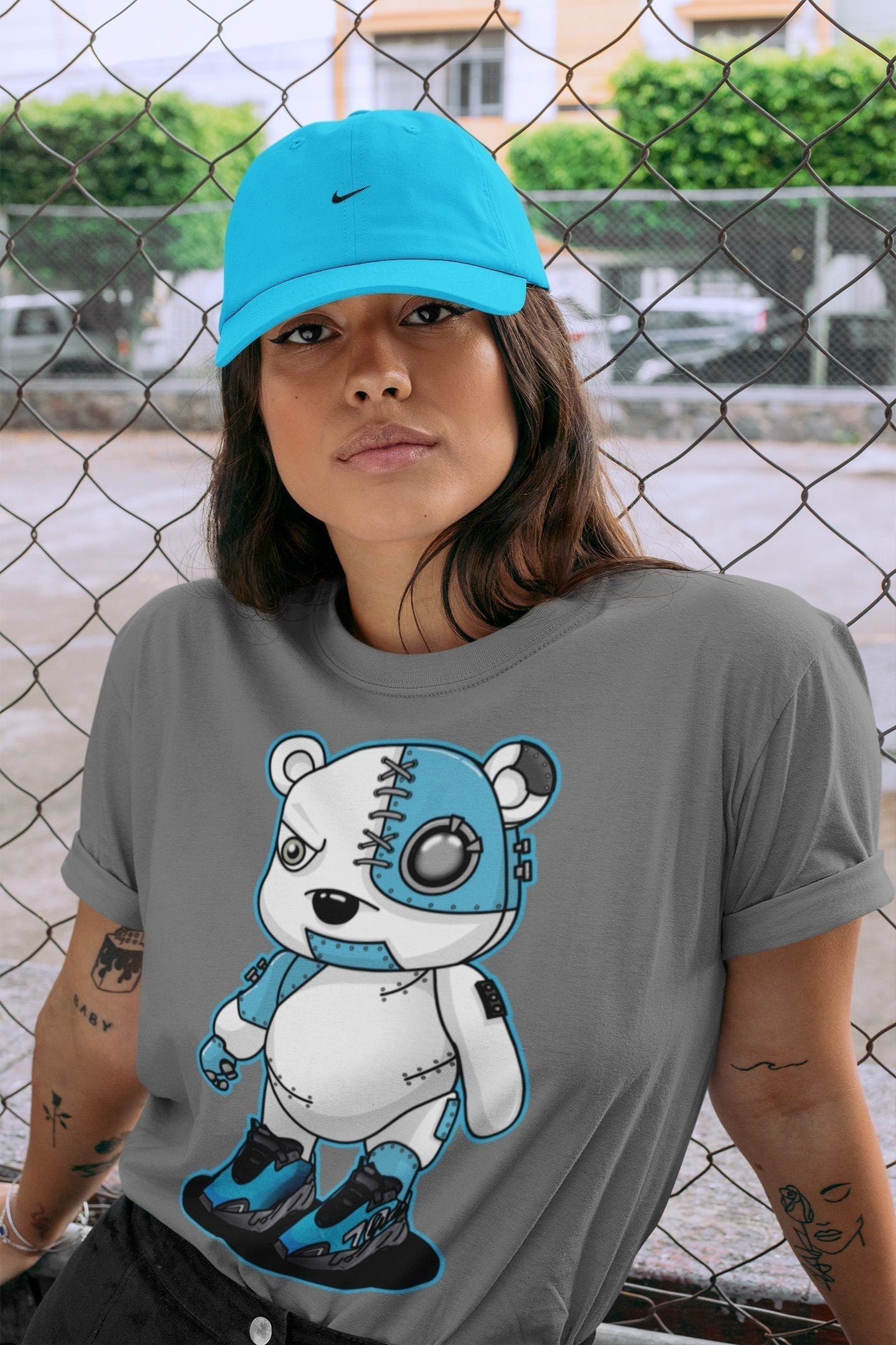 Yeezy 700 Bright Cyan Shirt To Match Jordans Cyborg Bear Sneaker Tees Yeezy 700 Bright Cyan Drip Gear Zone Sneaker Matching Clothing Unisex Shirts