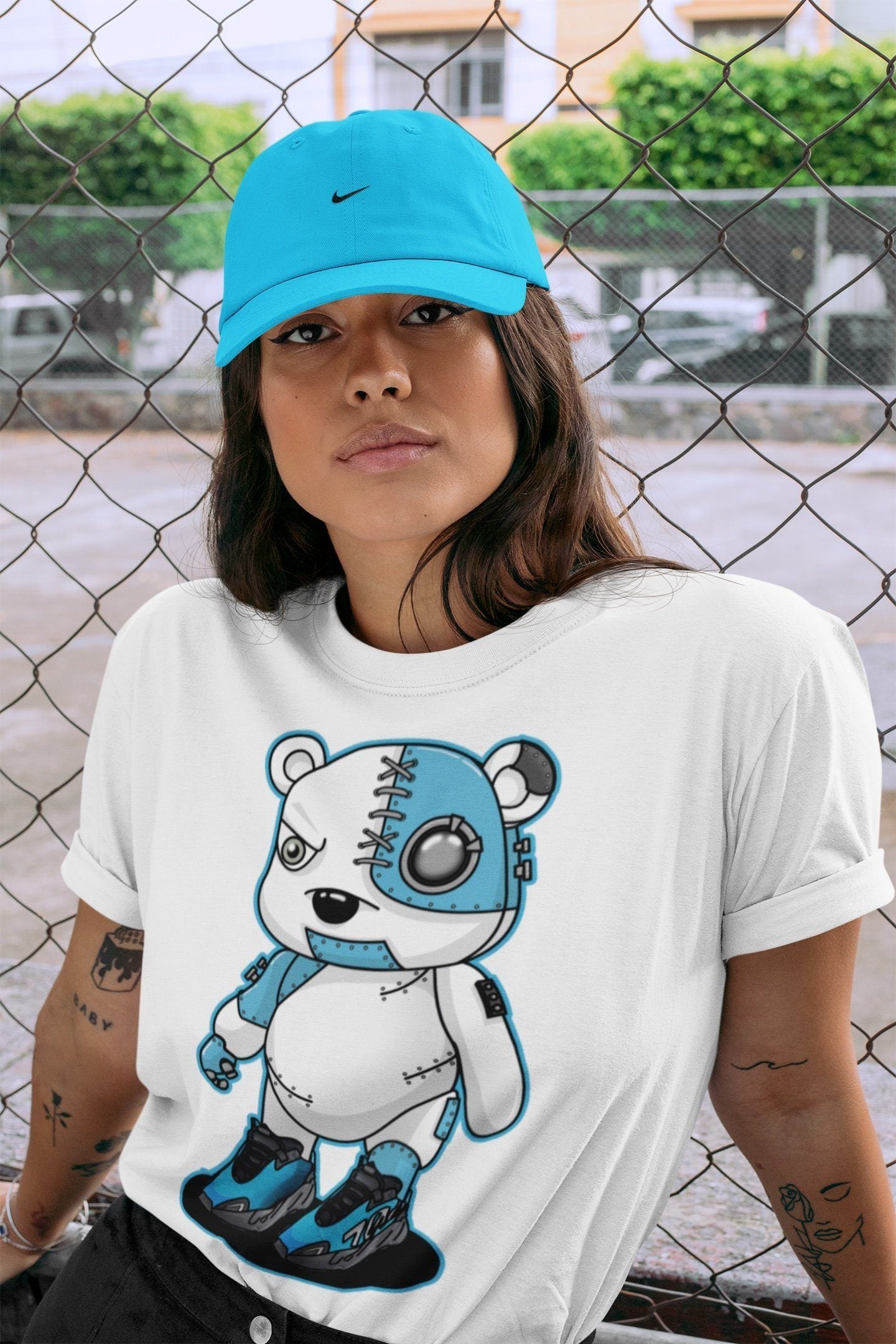 Yeezy 700 Bright Cyan Shirt To Match Jordans Cyborg Bear Sneaker Tees Yeezy 700 Bright Cyan Drip Gear Zone Sneaker Matching Clothing Unisex Shirts