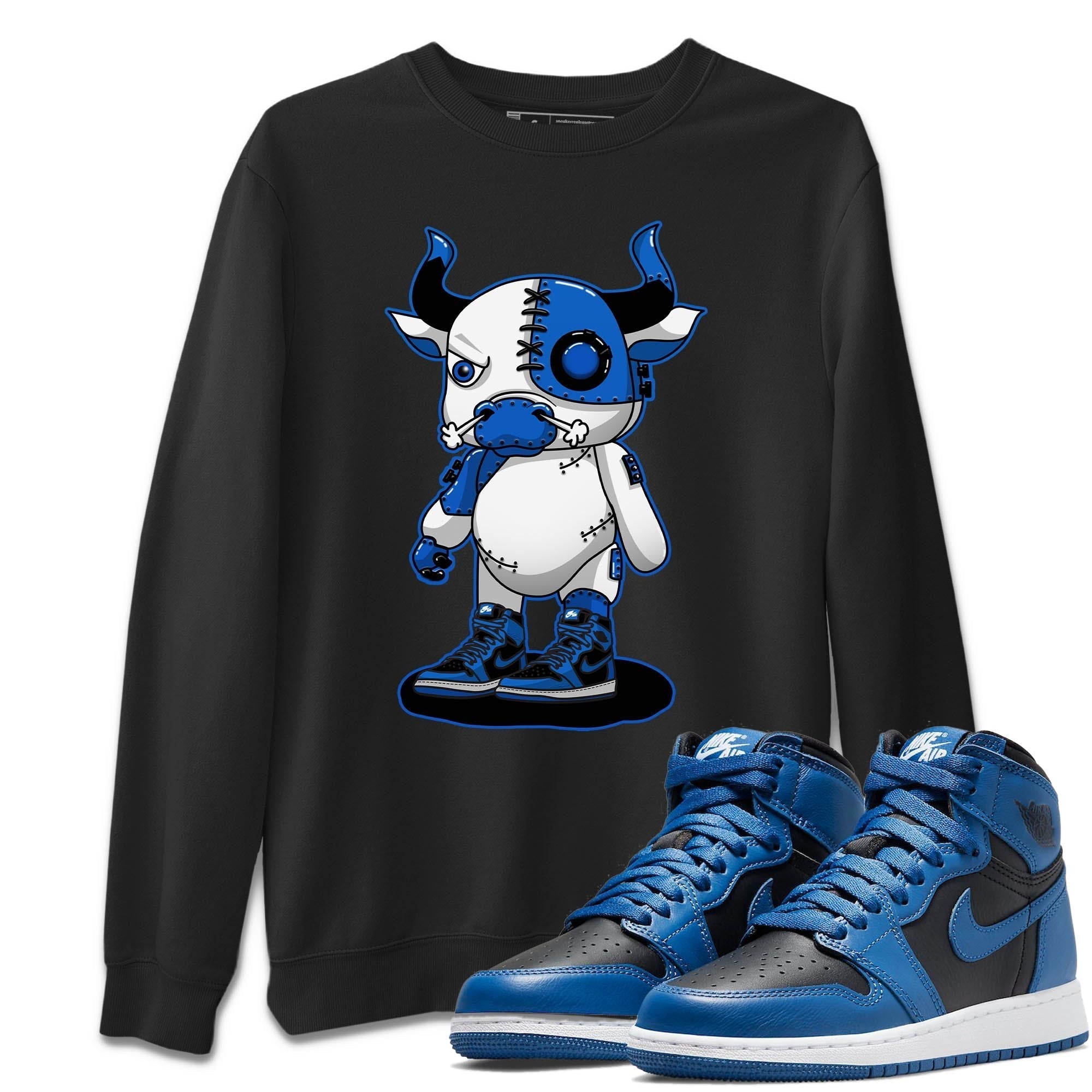 Jordan 1 Dark Marina Blue Sneaker Matching T-Shirt Cyborg Bull Sneaker Tees Jordan 1 Dark Marina Blue Sneaker Release Tees Crew Neck Tees