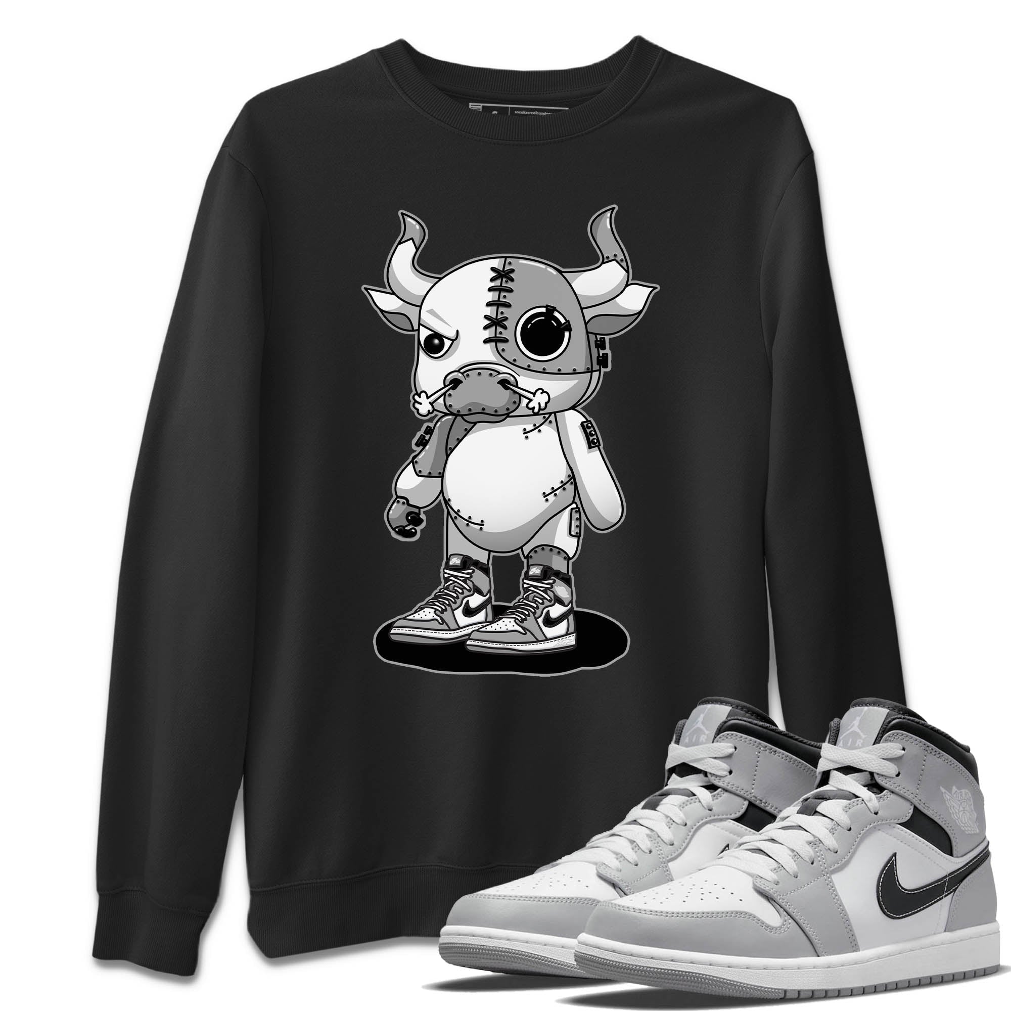 Jordan 1 Light Smoke Grey Sneaker Matching T-Shirt Cyborg Bull Sneaker Tees Jordan 1 Light Smoke Grey Sneaker Release Tees Crew Neck Tees