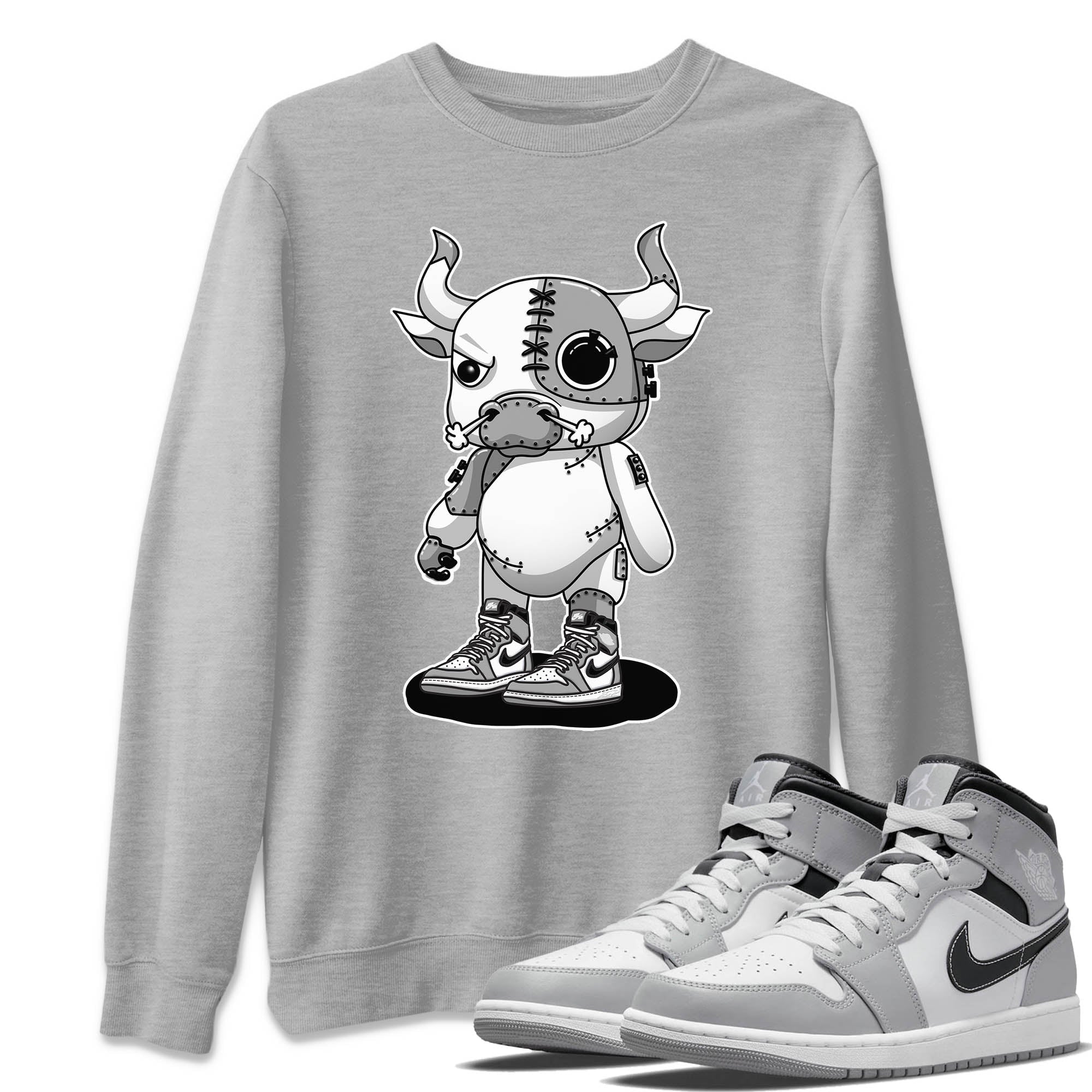 Jordan 1 Light Smoke Grey Sneaker Matching T-Shirt Cyborg Bull Sneaker Tees Jordan 1 Light Smoke Grey Sneaker Release Tees Crew Neck Tees