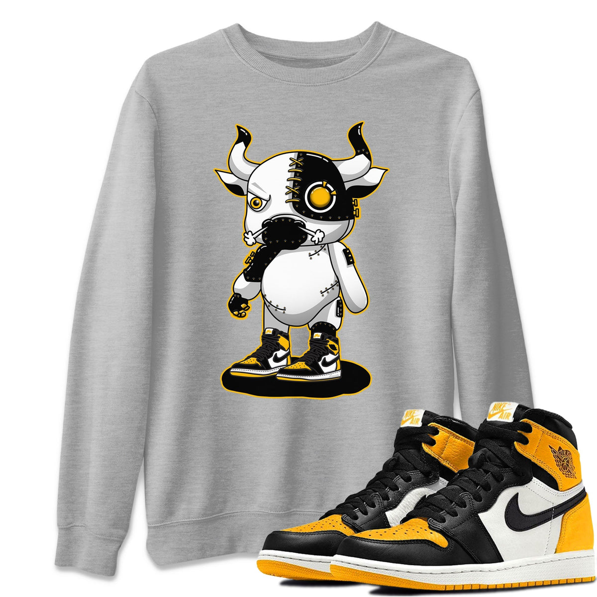 Jordan 1 Taxi Sneaker Matching T-Shirt Cyborg Bull Sneaker Tees Jordan 1 Taxi Sneaker Release Tees Crew Neck Tees