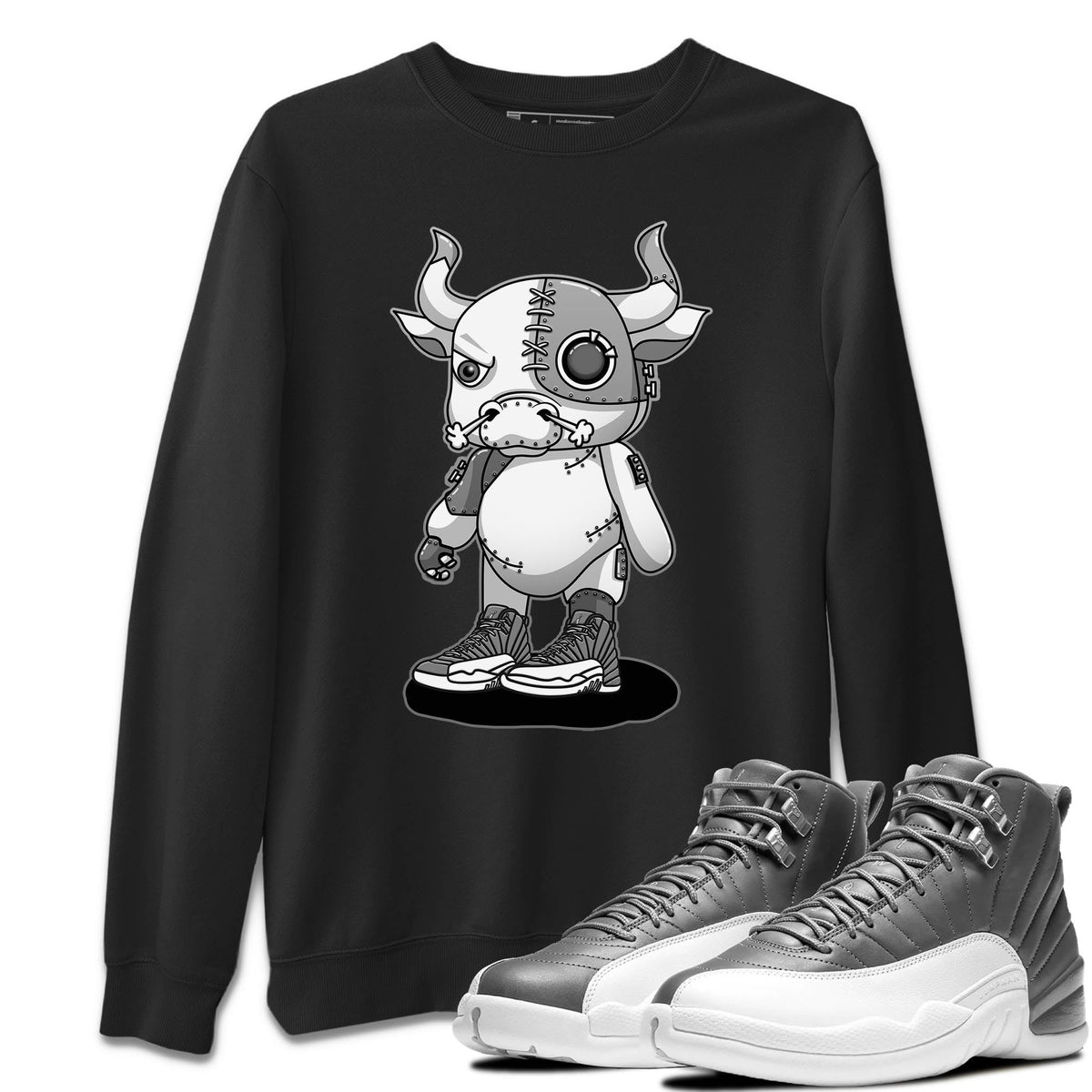 Jordan 12 Stealth Sneaker Matching T-Shirt Cyborg Bull Sneaker Tees Jordan 12 Stealth Sneaker Release Tees Crew Neck Tees
