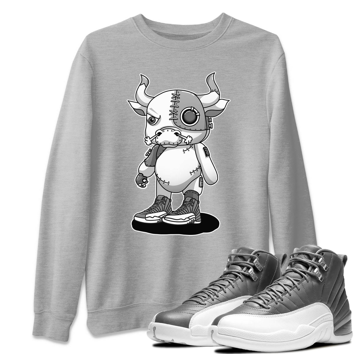 Jordan 12 Stealth Sneaker Matching T-Shirt Cyborg Bull Sneaker Tees Jordan 12 Stealth Sneaker Release Tees Crew Neck Tees