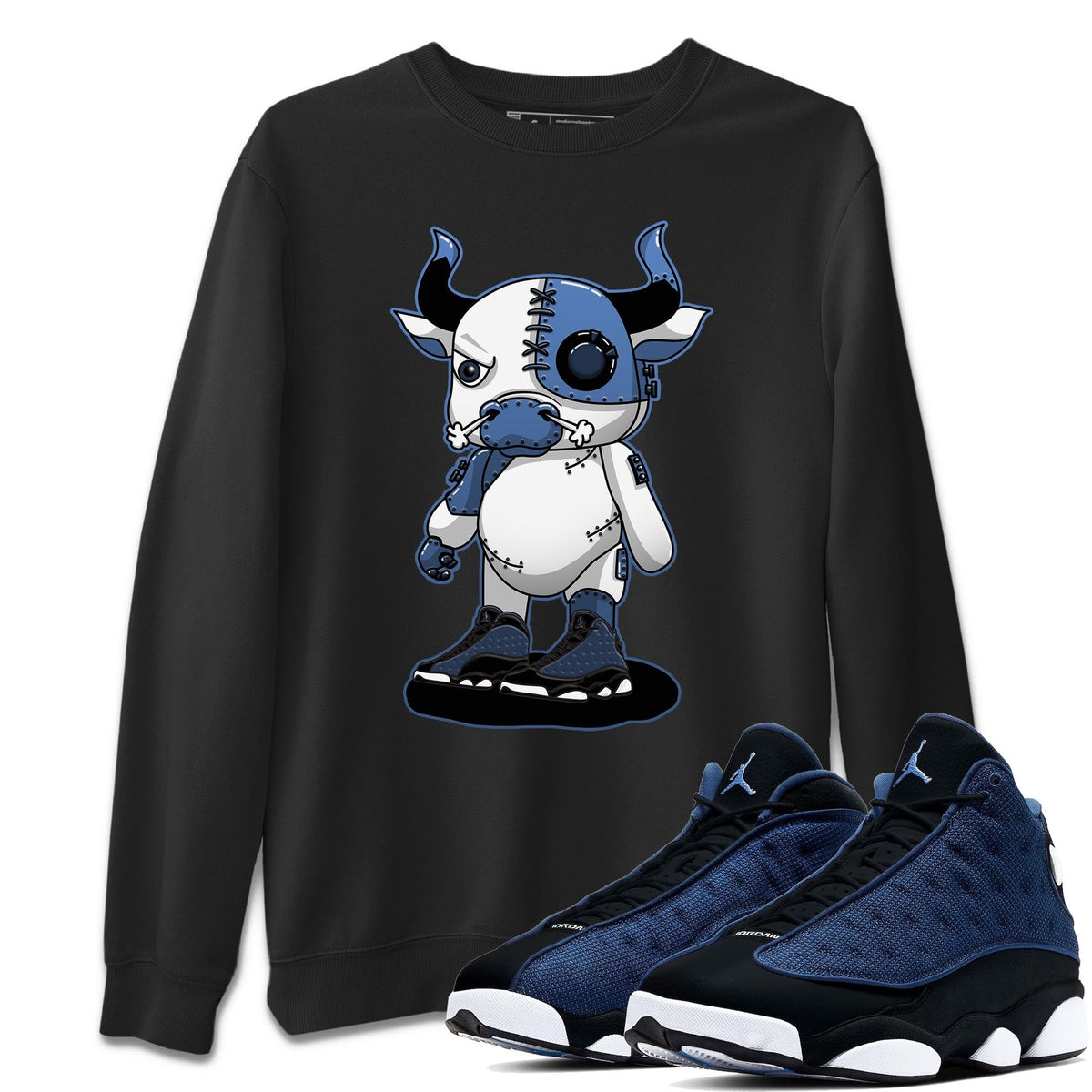 Jordan 13 Brave Blue Sneaker Matching T-Shirt Cyborg Bull Sneaker Tees Jordan 13 Brave Blue Sneaker Release Tees Crew Neck Tees