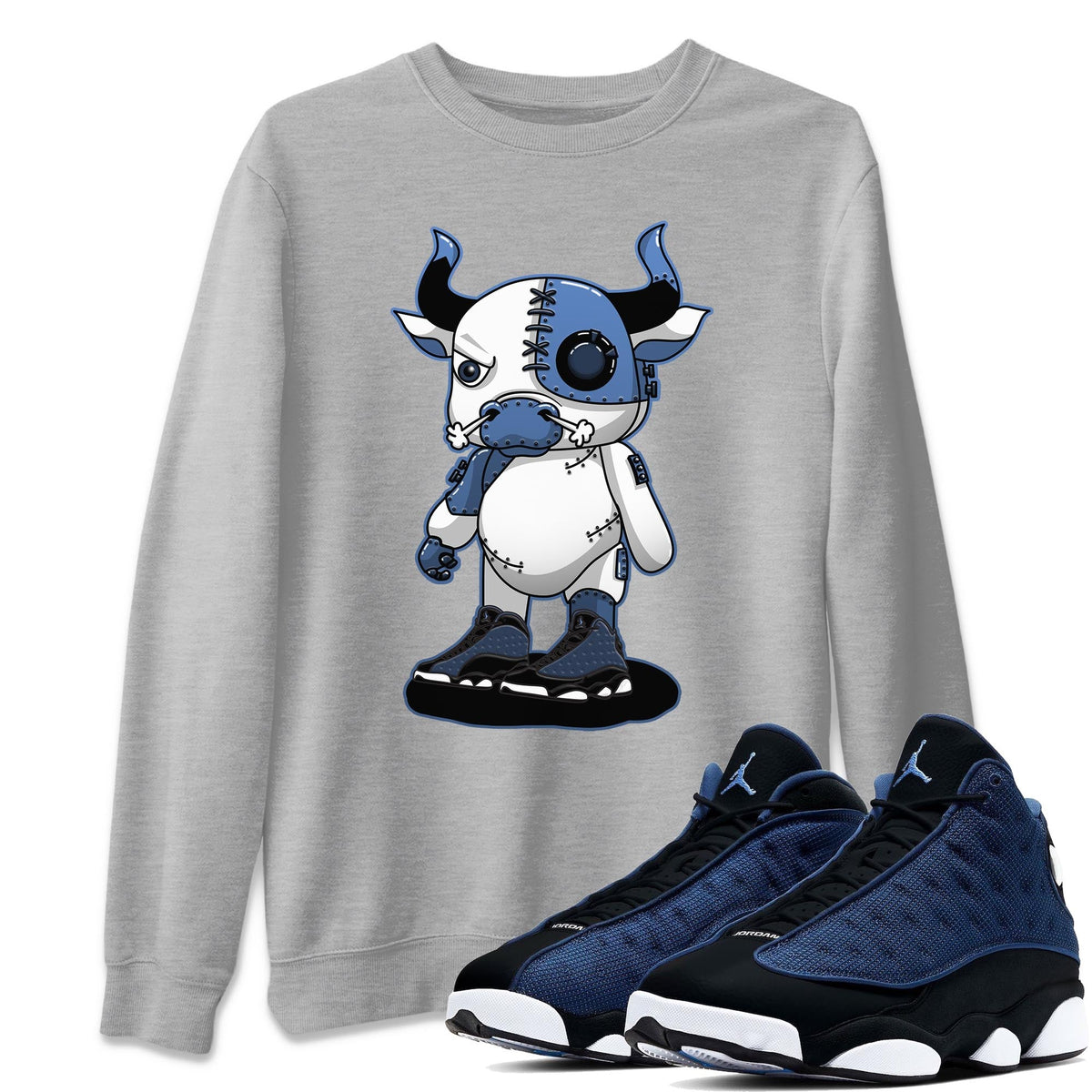 Jordan 13 Brave Blue Sneaker Matching T-Shirt Cyborg Bull Sneaker Tees Jordan 13 Brave Blue Sneaker Release Tees Crew Neck Tees