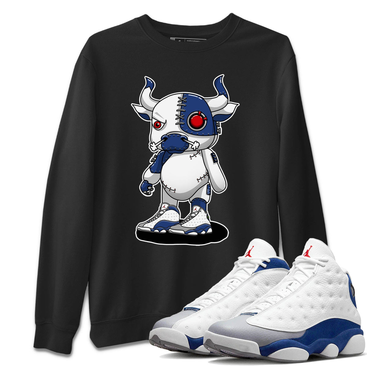 Jordan 13 French Blue Sneaker Matching T-Shirt Cyborg Bull Sneaker Tees Jordan 13 French Blue Sneaker Release Tees Crew Neck Tees