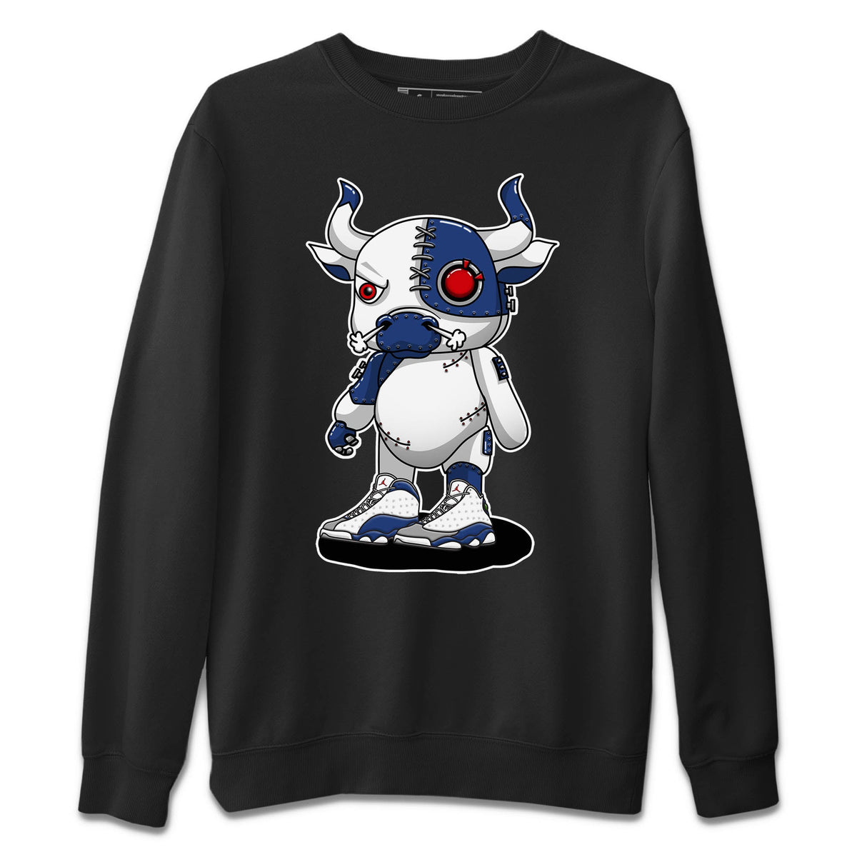 Jordan 13 French Blue Sneaker Matching T-Shirt Cyborg Bull Sneaker Tees Jordan 13 French Blue Sneaker Release Tees Crew Neck Tees