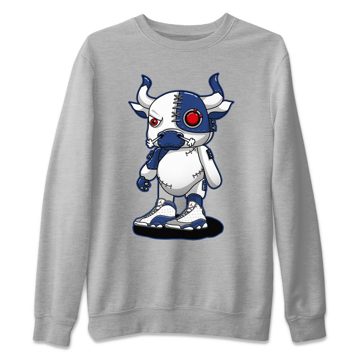 Jordan 13 French Blue Sneaker Matching T-Shirt Cyborg Bull Sneaker Tees Jordan 13 French Blue Sneaker Release Tees Crew Neck Tees