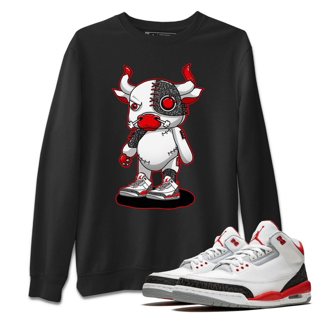 Jordan 3 Fire Red Sneaker Matching T-Shirt Cyborg Bull Sneaker Tees Jordan 3 Fire Red Sneaker Release Tees Crew Neck Tees