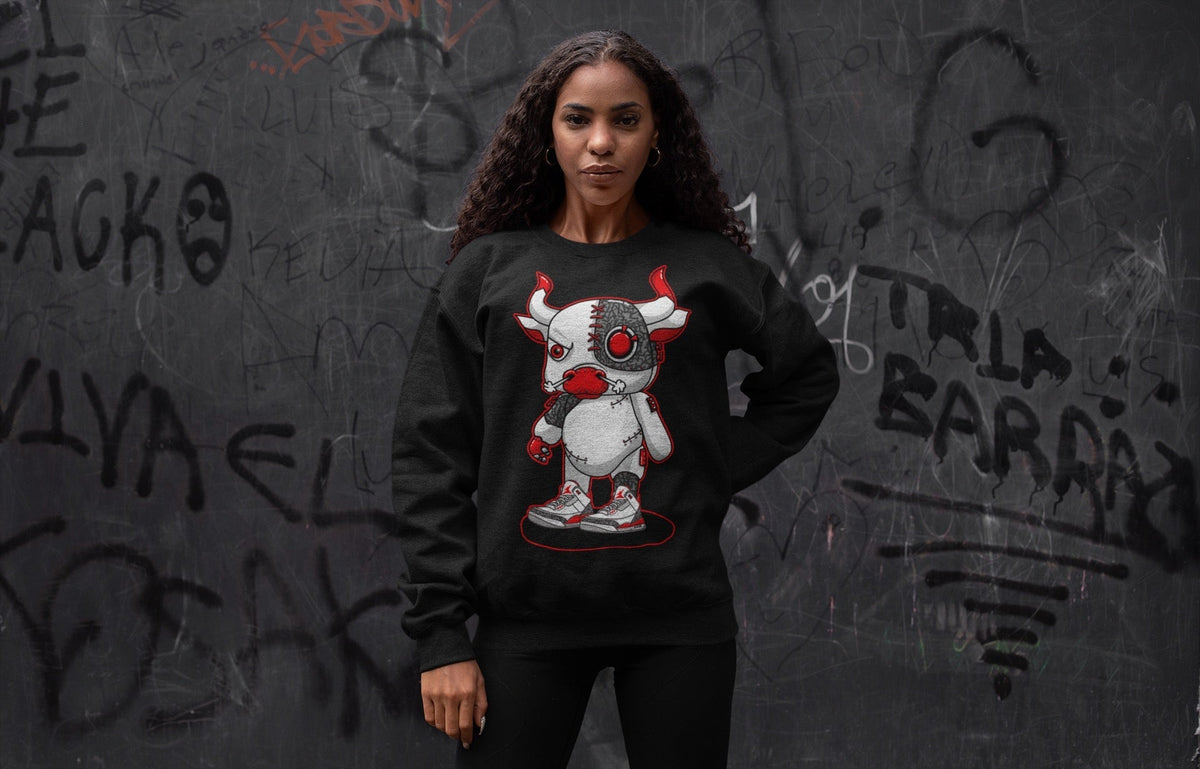 Jordan 3 Fire Red Sneaker Matching T-Shirt Cyborg Bull Sneaker Tees Jordan 3 Fire Red Sneaker Release Tees Crew Neck Tees