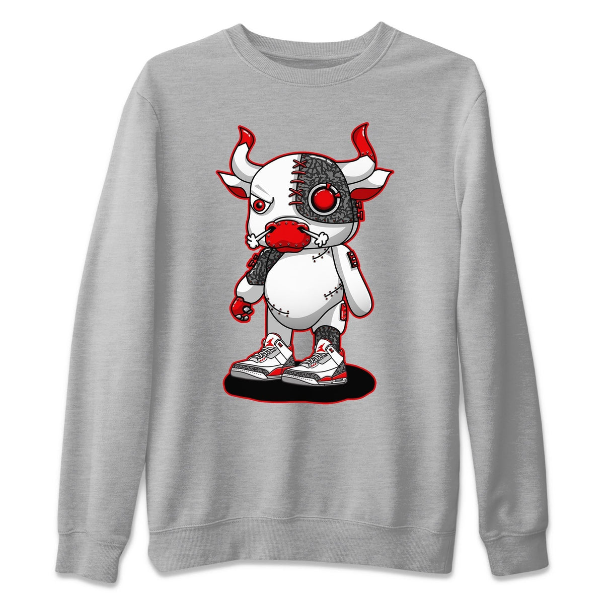 Jordan 3 Fire Red Sneaker Matching T-Shirt Cyborg Bull Sneaker Tees Jordan 3 Fire Red Sneaker Release Tees Crew Neck Tees