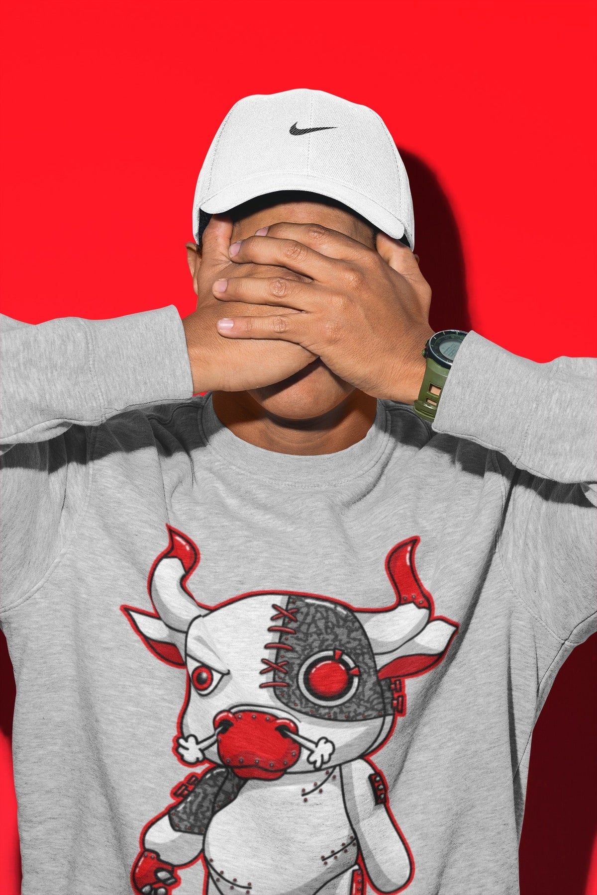 Jordan 3 Fire Red Sneaker Matching T-Shirt Cyborg Bull Sneaker Tees Jordan 3 Fire Red Sneaker Release Tees Crew Neck Tees
