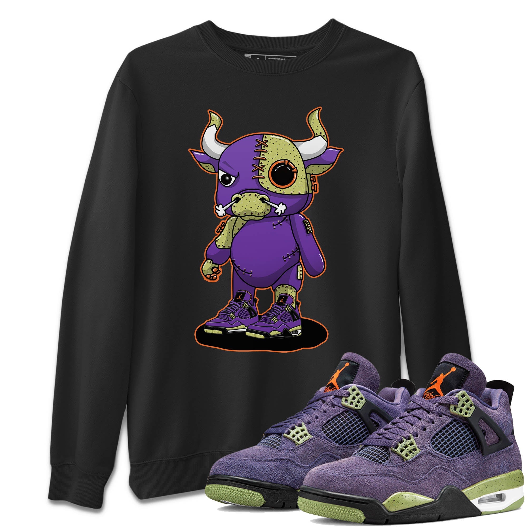 Jordan 4 Canyon Purple Sneaker Matching T-Shirt Cyborg Bull Sneaker Tees Jordan 4 Canyon Purple Sneaker Release Tees Crew Neck Tees