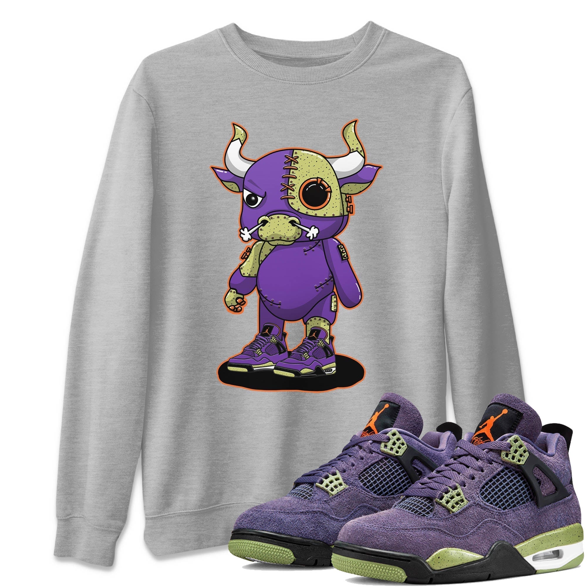 Jordan 4 Canyon Purple Sneaker Matching T-Shirt Cyborg Bull Sneaker Tees Jordan 4 Canyon Purple Sneaker Release Tees Crew Neck Tees