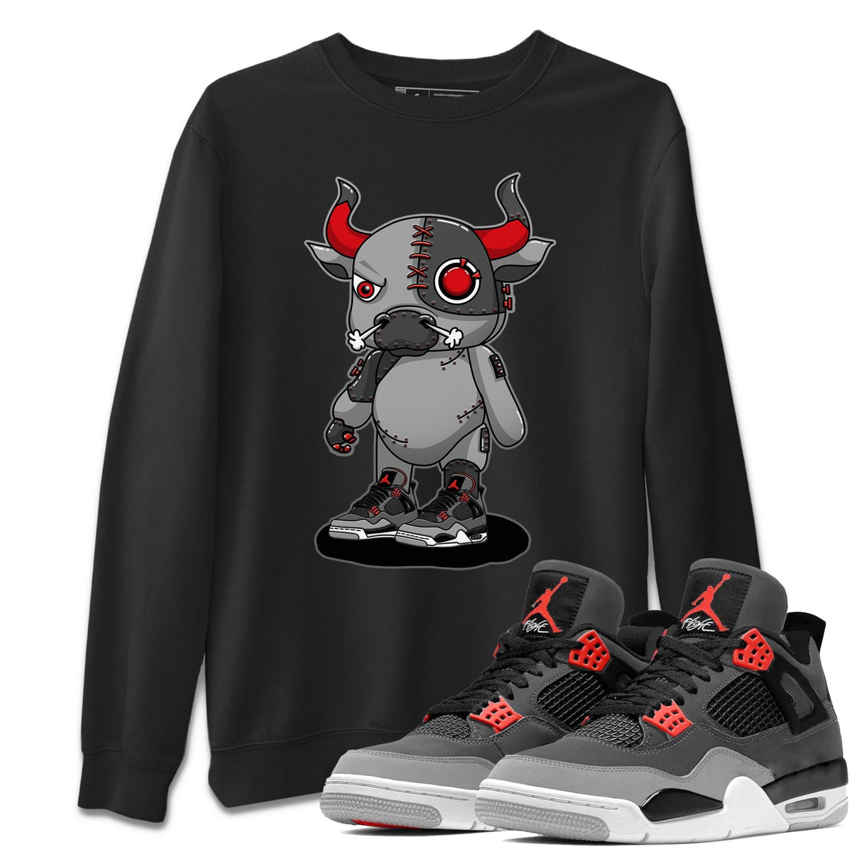 Jordan 4 Infrared Sneaker Matching T-Shirt Cyborg Bull Sneaker Tees Jordan 4 Infrared Sneaker Release Tees Crew Neck Tees