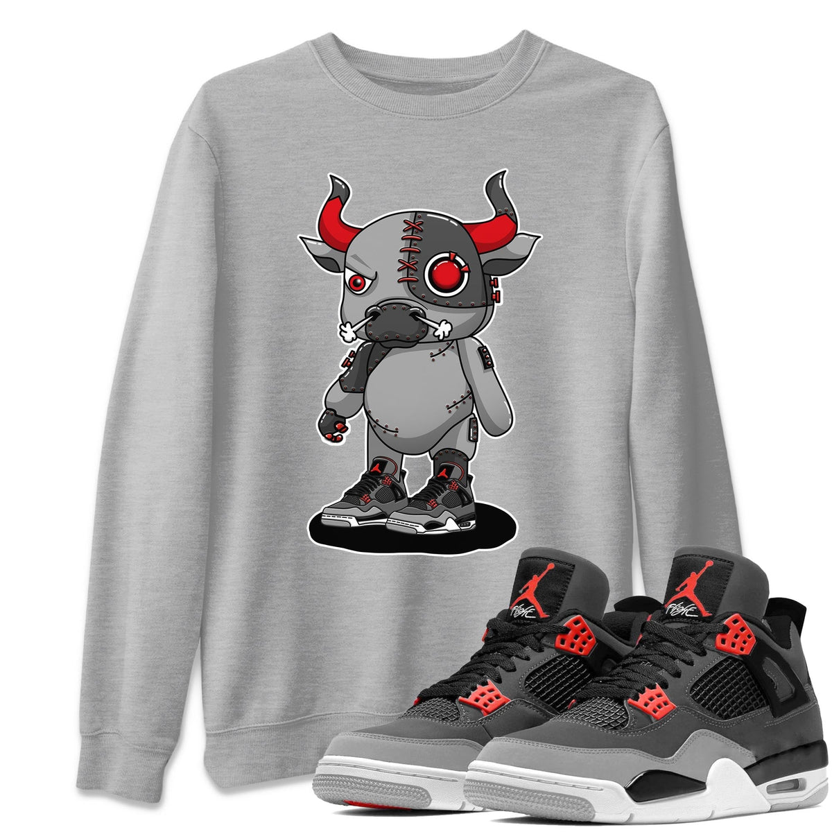 Jordan 4 Infrared Sneaker Matching T-Shirt Cyborg Bull Sneaker Tees Jordan 4 Infrared Sneaker Release Tees Crew Neck Tees