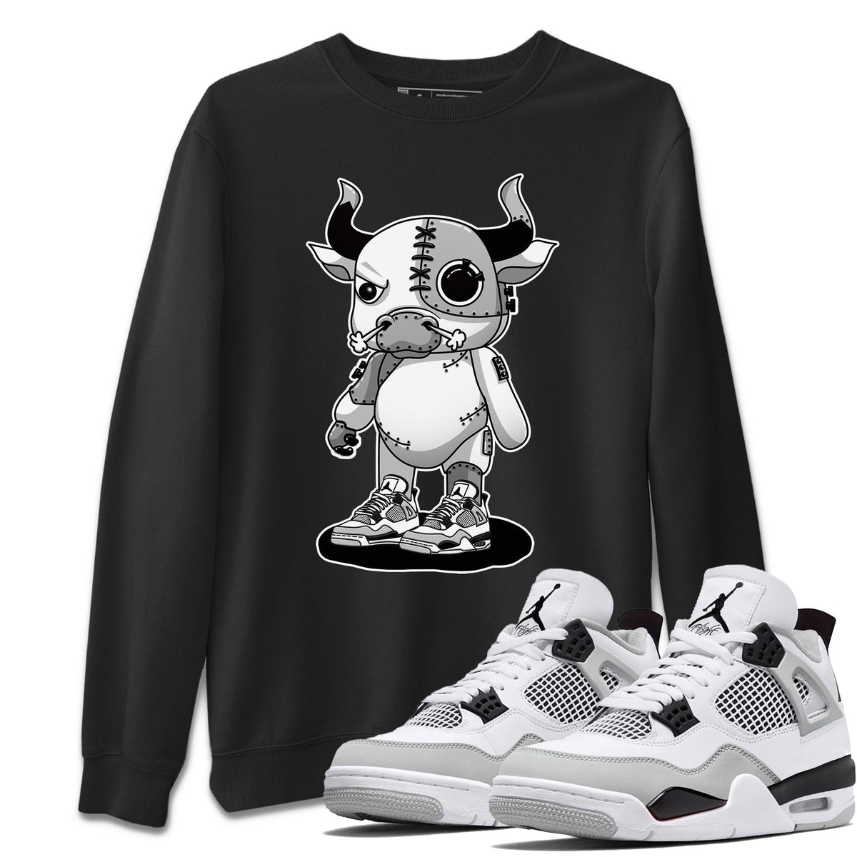 Jordan 4 Military Black Sneaker Matching T-Shirt Cyborg Bull Sneaker Tees Jordan 4 Military Black Sneaker Release Tees Crew Neck Tees