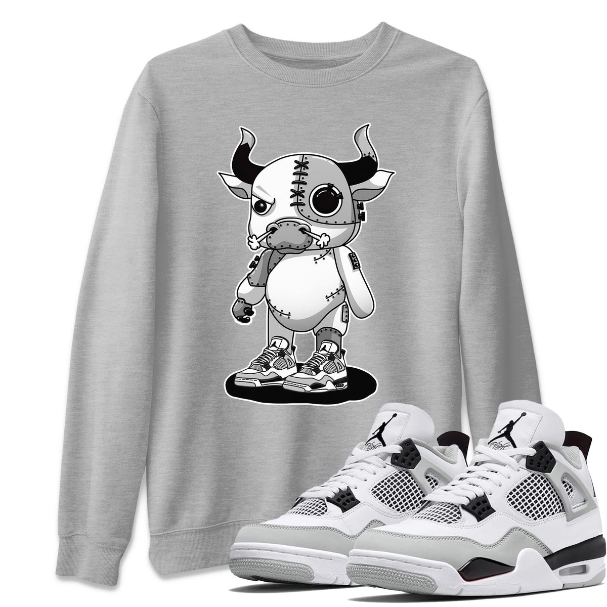 Jordan 4 Military Black Sneaker Matching T-Shirt Cyborg Bull Sneaker Tees Jordan 4 Military Black Sneaker Release Tees Crew Neck Tees