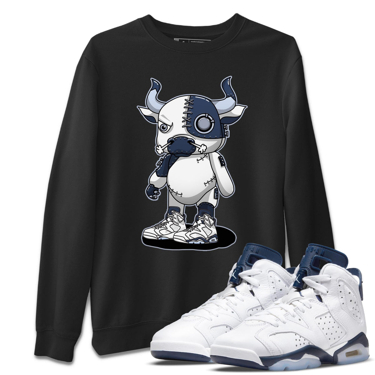 Jordan 6 Midnight Navy Sneaker Matching T-Shirt Cyborg Bull Sneaker Tees Jordan 6 Midnight Navy Sneaker Release Tees Crew Neck Tees