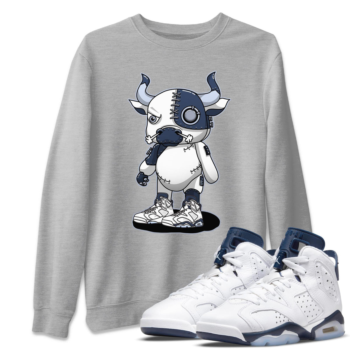 Jordan 6 Midnight Navy Sneaker Matching T-Shirt Cyborg Bull Sneaker Tees Jordan 6 Midnight Navy Sneaker Release Tees Crew Neck Tees