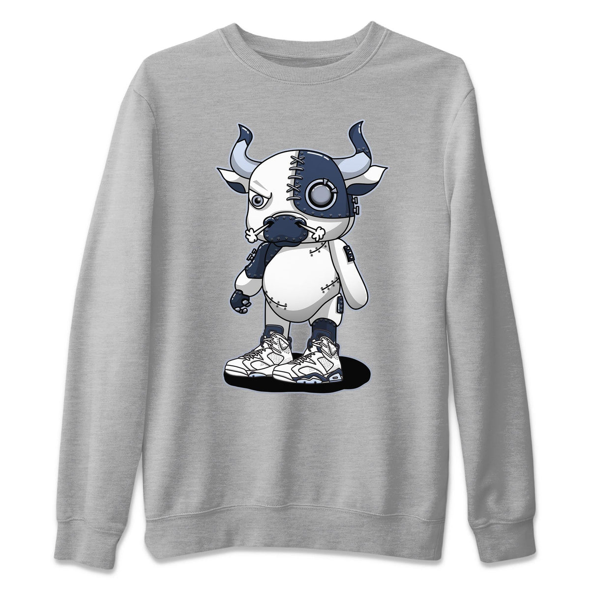 Jordan 6 Midnight Navy Sneaker Matching T-Shirt Cyborg Bull Sneaker Tees Jordan 6 Midnight Navy Sneaker Release Tees Crew Neck Tees