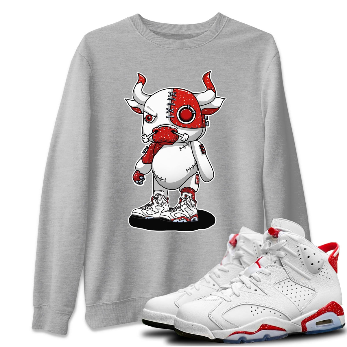 Jordan 6 Red Velvet Cookies Sneaker Matching T-Shirt Cyborg Bull Sneaker Tees Jordan 6 Red Velvet Cookies Sneaker Release Tees Crew Neck Tees