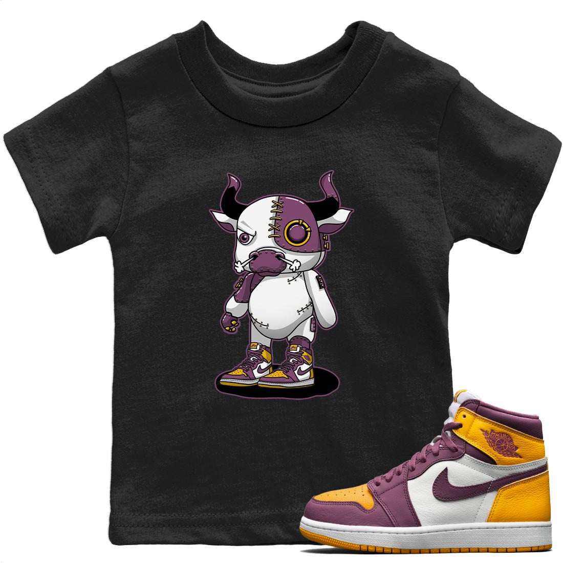 Jordan 1 Brotherhood Sneaker Matching T-Shirt Cyborg Bull Sneaker Tees Jordan 1 Brotherhood Sneaker Release Tees Kids Shirts