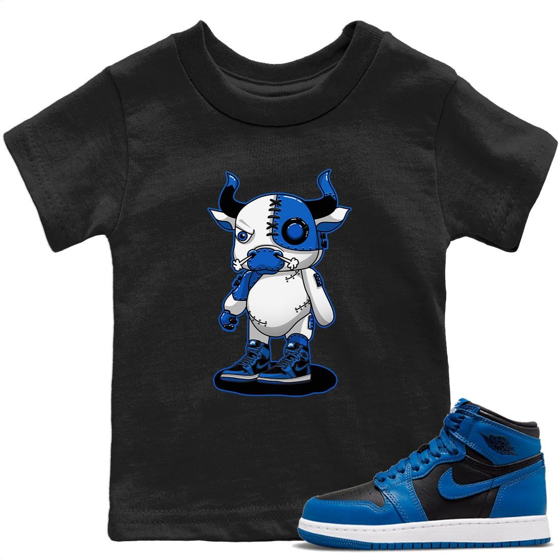 Jordan 1 Dark Marina Blue Sneaker Matching T-Shirt Cyborg Bull Sneaker Tees Jordan 1 Dark Marina Blue Sneaker Release Tees Kids Shirts