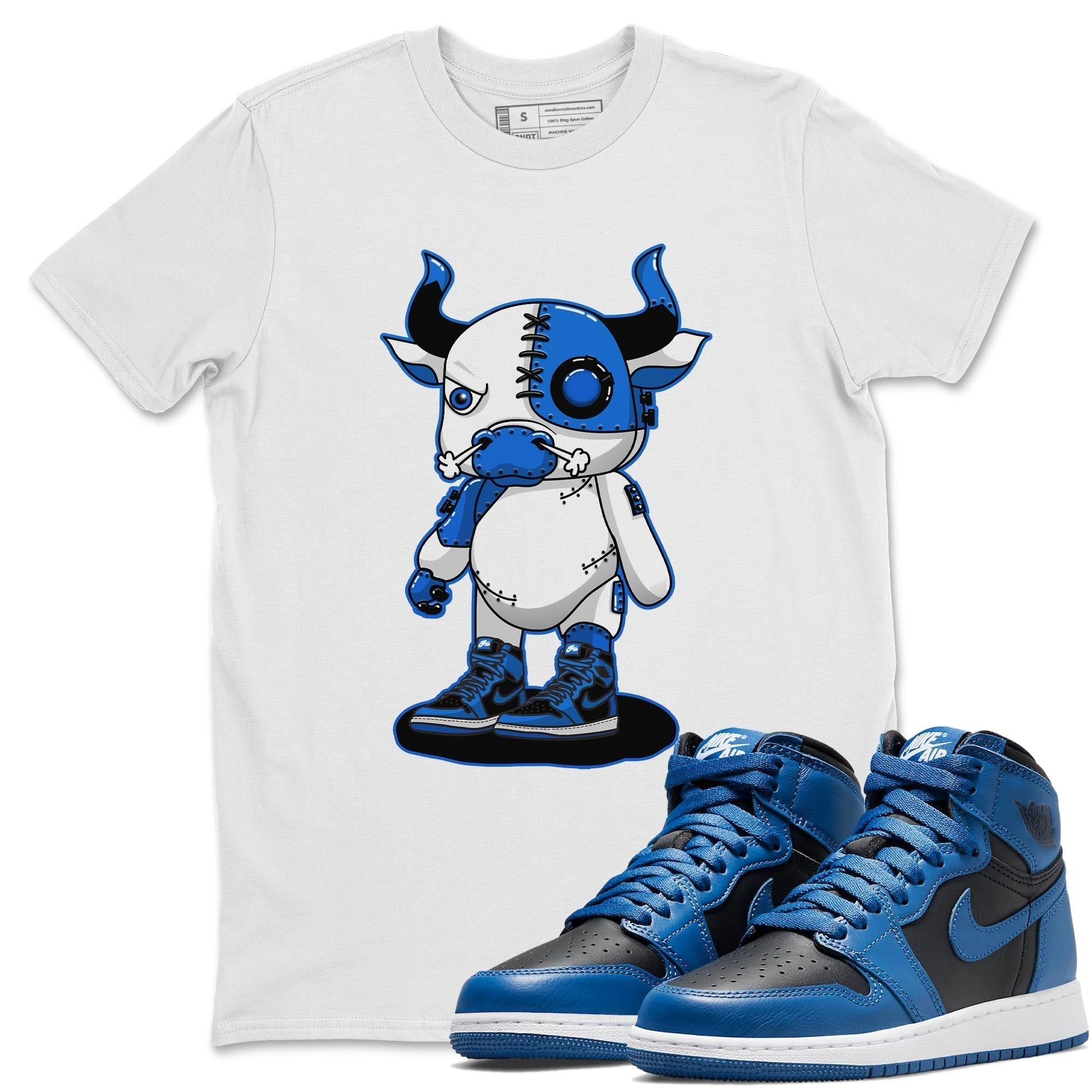 Jordan 1 Dark Marina Blue Sneaker Matching T-Shirt Cyborg Bull Sneaker Tees Jordan 1 Dark Marina Blue Sneaker Release Tees Crew Neck Tees