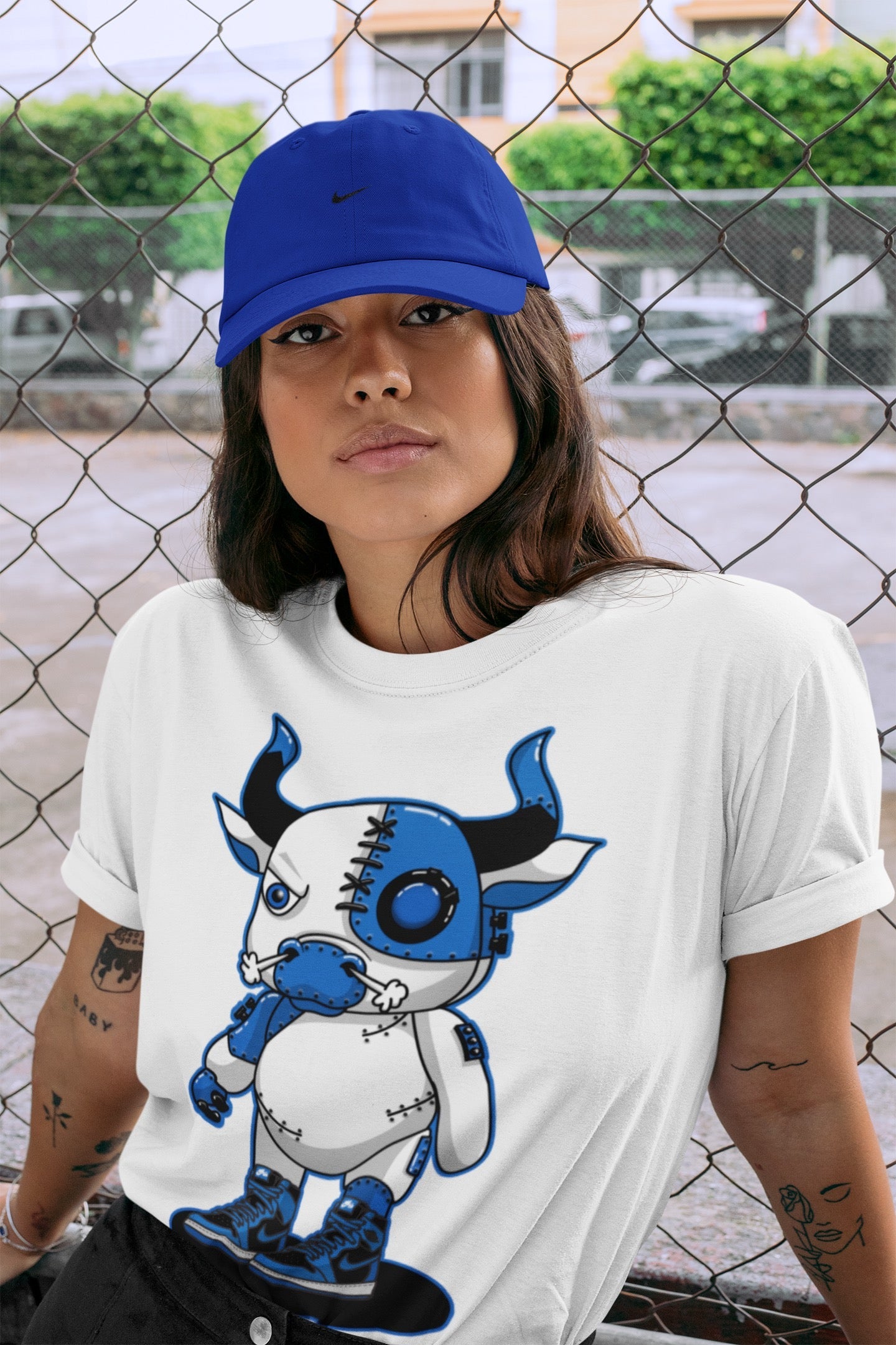 Jordan 1 Dark Marina Blue Sneaker Matching T-Shirt Cyborg Bull Sneaker Tees Jordan 1 Dark Marina Blue Sneaker Release Tees Crew Neck Tees