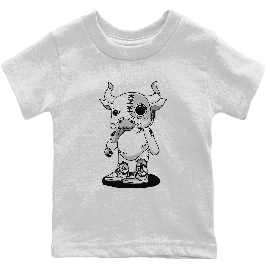 Jordan 1 Light Smoke Grey Sneaker Matching T-Shirt Cyborg Bull Sneaker Tees Jordan 1 Light Smoke Grey Sneaker Release Tees Kids Shirts