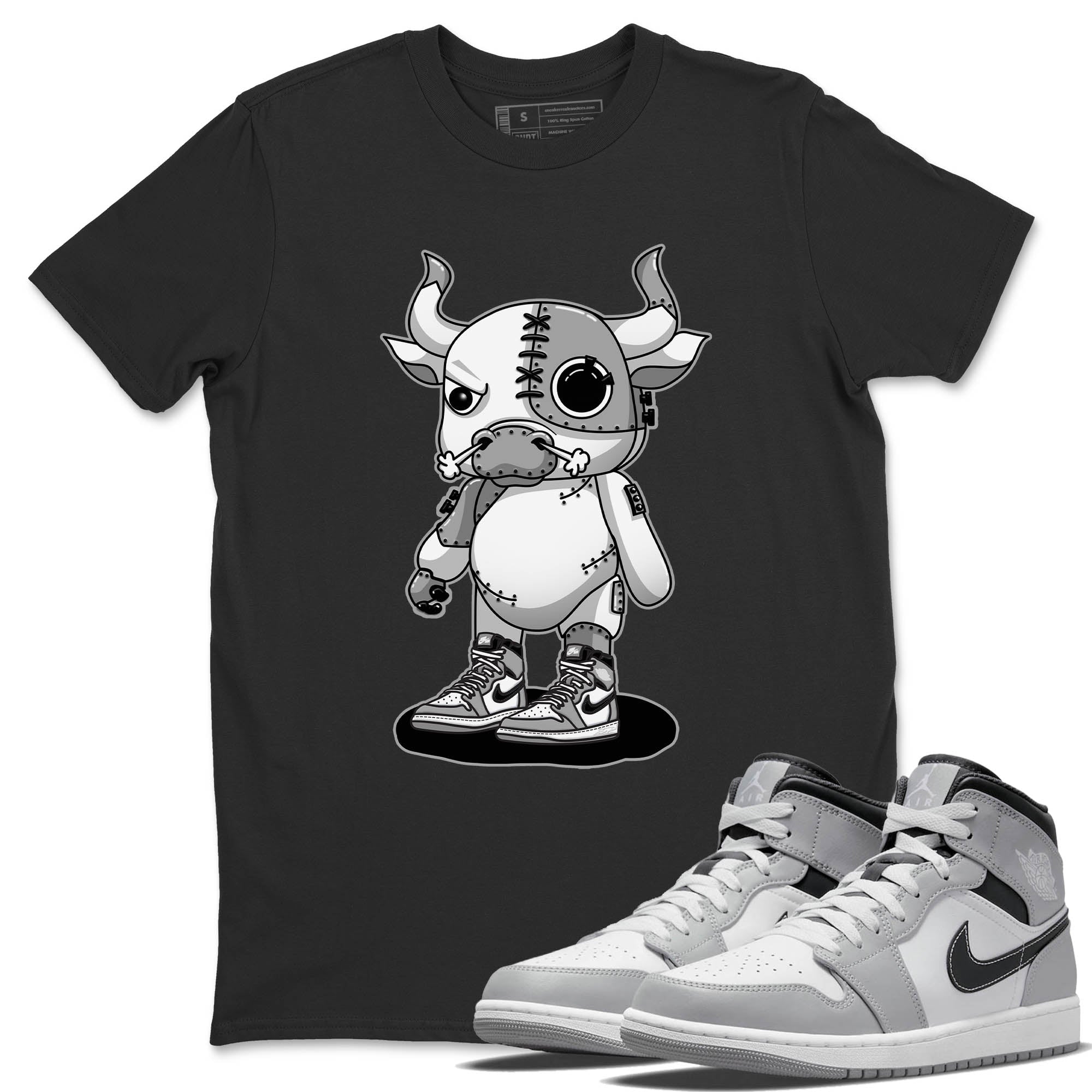 Jordan 1 Light Smoke Grey Sneaker Matching T-Shirt Cyborg Bull Sneaker Tees Jordan 1 Light Smoke Grey Sneaker Release Tees Crew Neck Tees