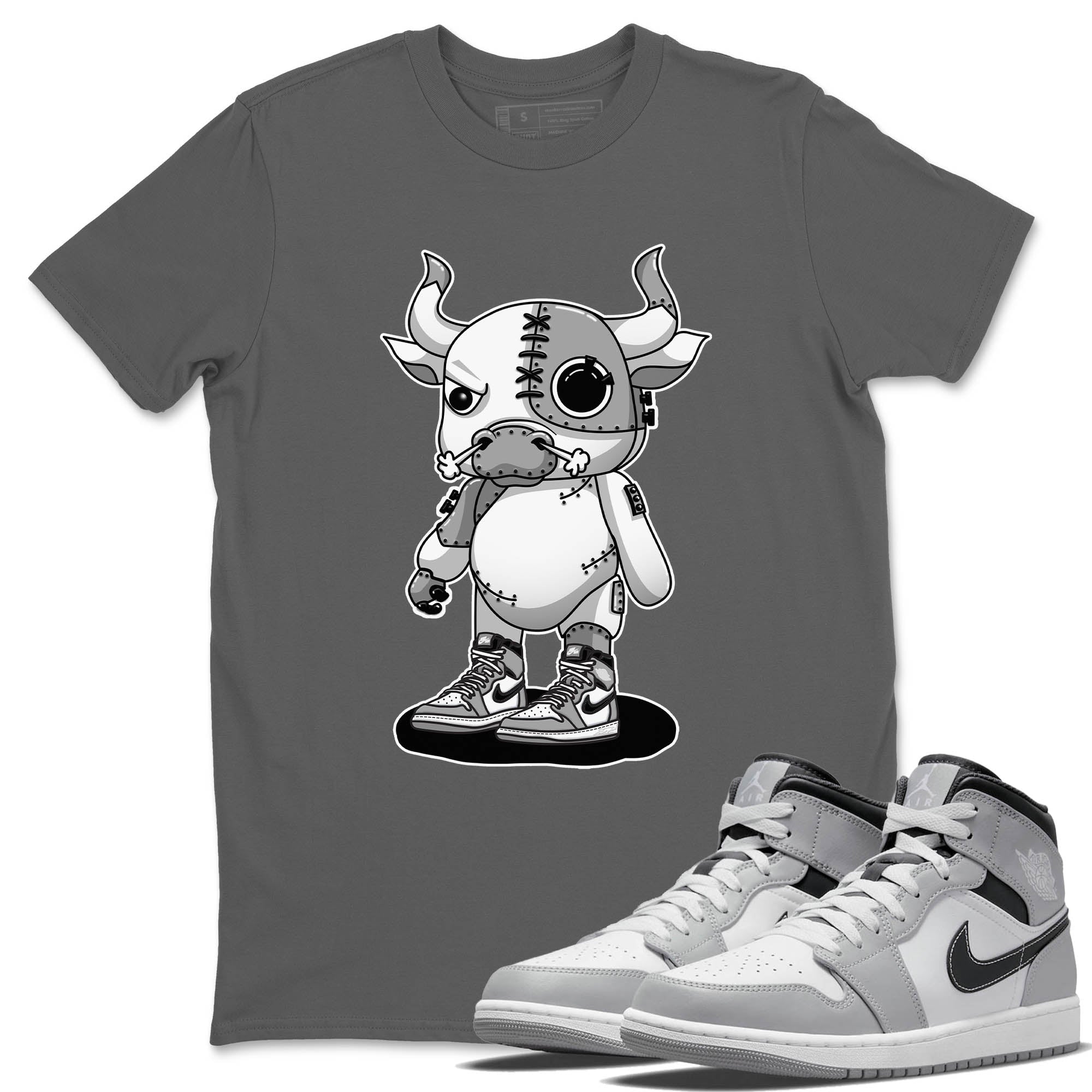 Jordan 1 Light Smoke Grey Sneaker Matching T-Shirt Cyborg Bull Sneaker Tees Jordan 1 Light Smoke Grey Sneaker Release Tees Crew Neck Tees