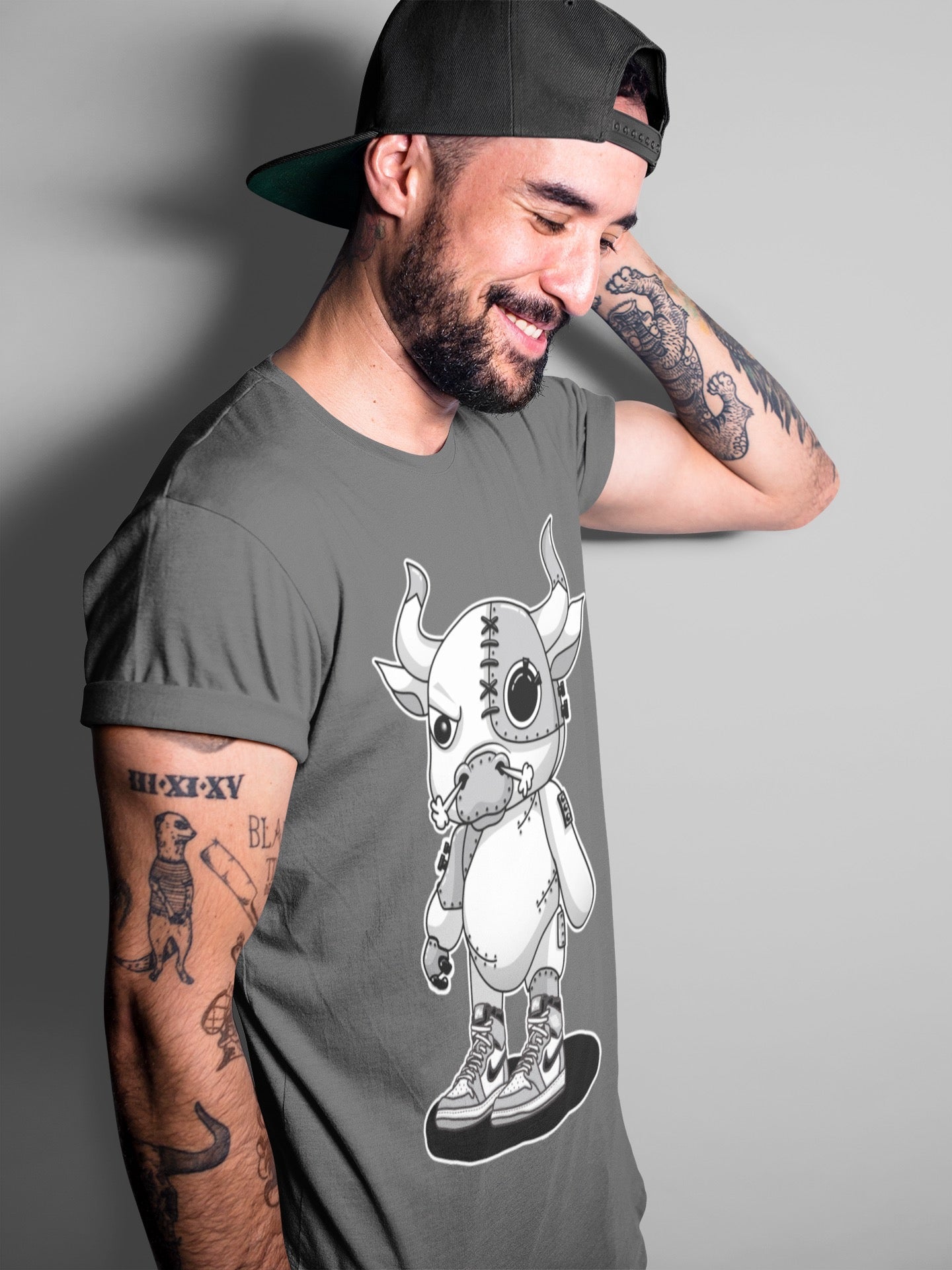 Jordan 1 Light Smoke Grey Sneaker Matching T-Shirt Cyborg Bull Sneaker Tees Jordan 1 Light Smoke Grey Sneaker Release Tees Crew Neck Tees