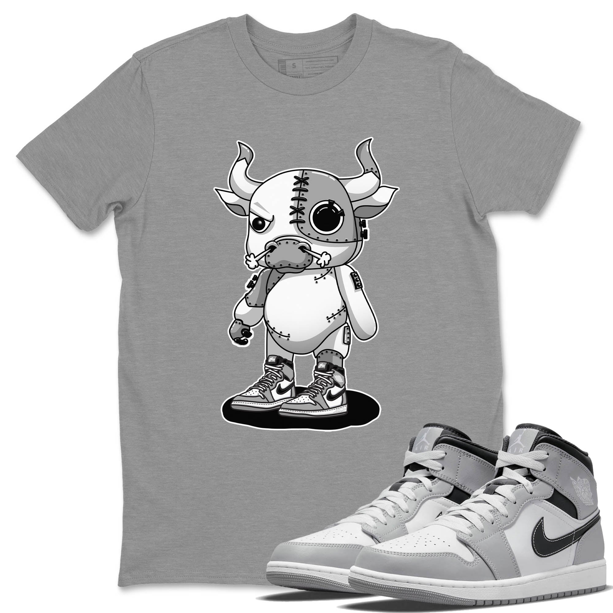 Jordan 1 Light Smoke Grey Sneaker Matching T-Shirt Cyborg Bull Sneaker Tees Jordan 1 Light Smoke Grey Sneaker Release Tees Crew Neck Tees