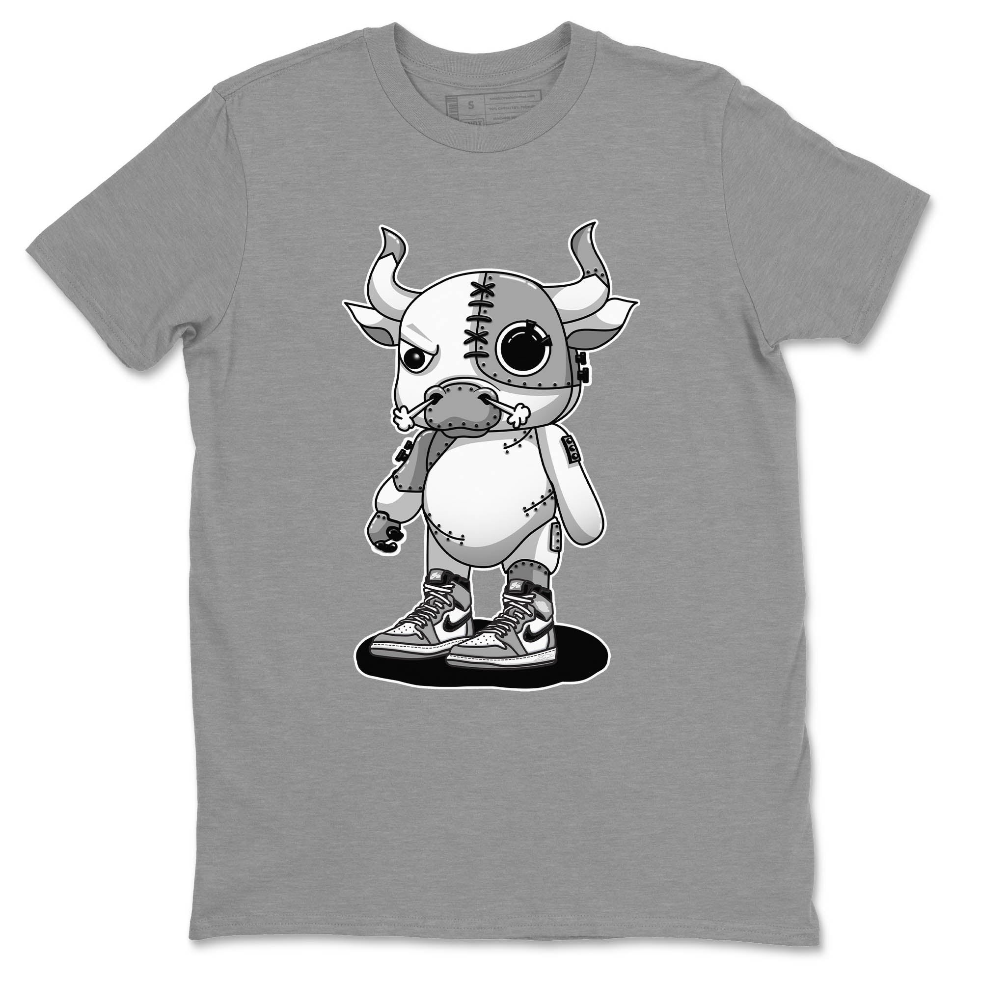 Jordan 1 Light Smoke Grey Sneaker Matching T-Shirt Cyborg Bull Sneaker Tees Jordan 1 Light Smoke Grey Sneaker Release Tees Crew Neck Tees