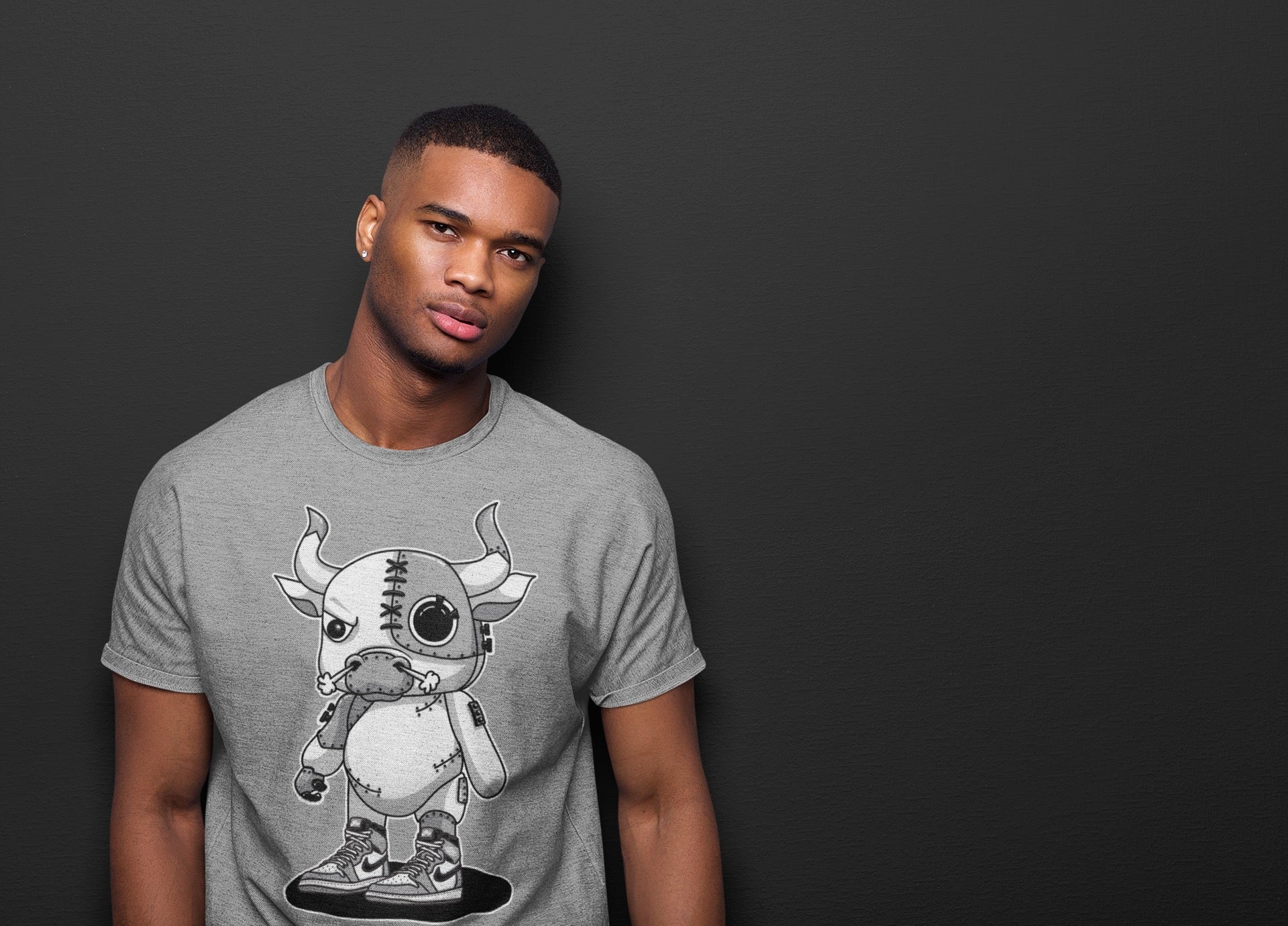 Jordan 1 Light Smoke Grey Sneaker Matching T-Shirt Cyborg Bull Sneaker Tees Jordan 1 Light Smoke Grey Sneaker Release Tees Crew Neck Tees