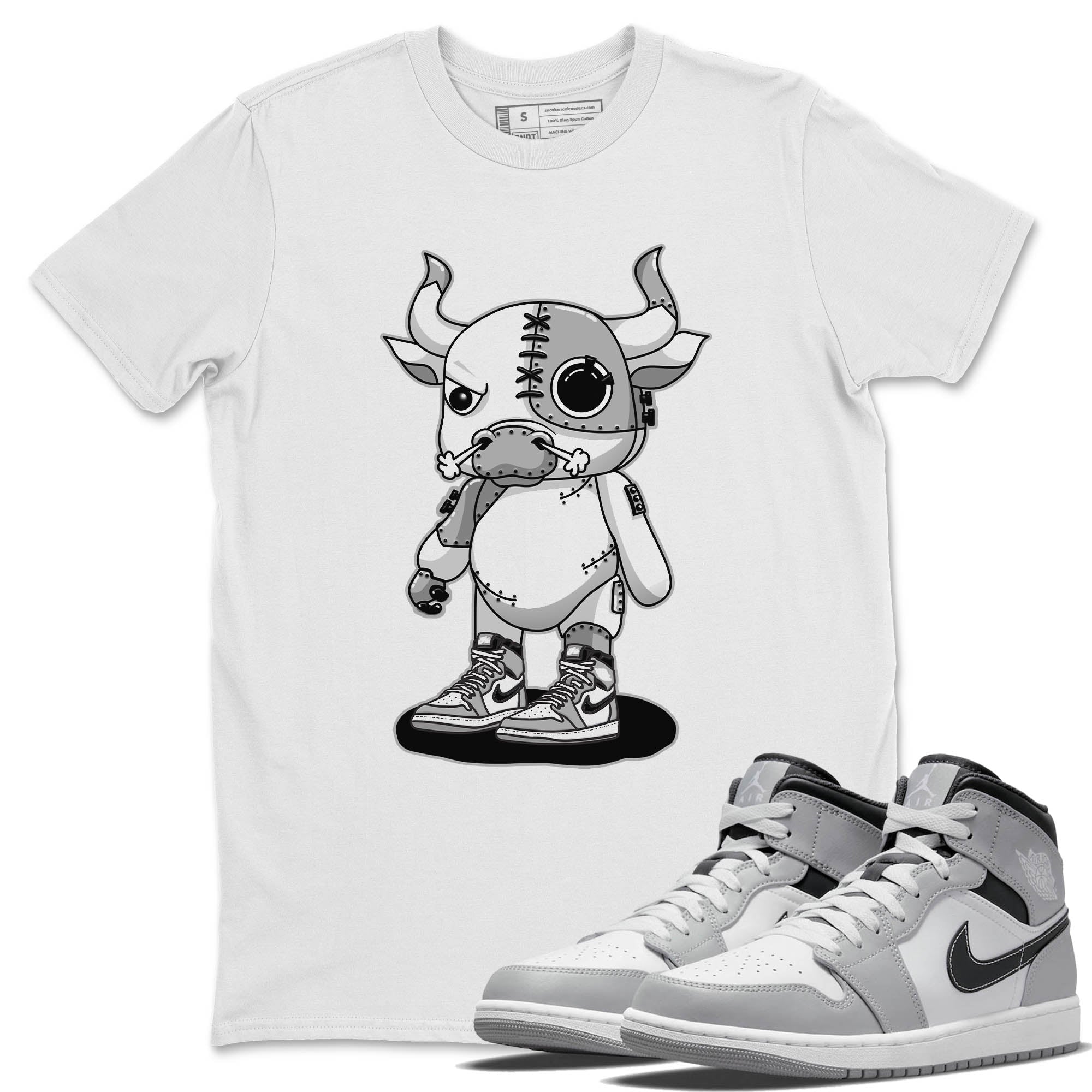Jordan 1 Light Smoke Grey Sneaker Matching T-Shirt Cyborg Bull Sneaker Tees Jordan 1 Light Smoke Grey Sneaker Release Tees Crew Neck Tees
