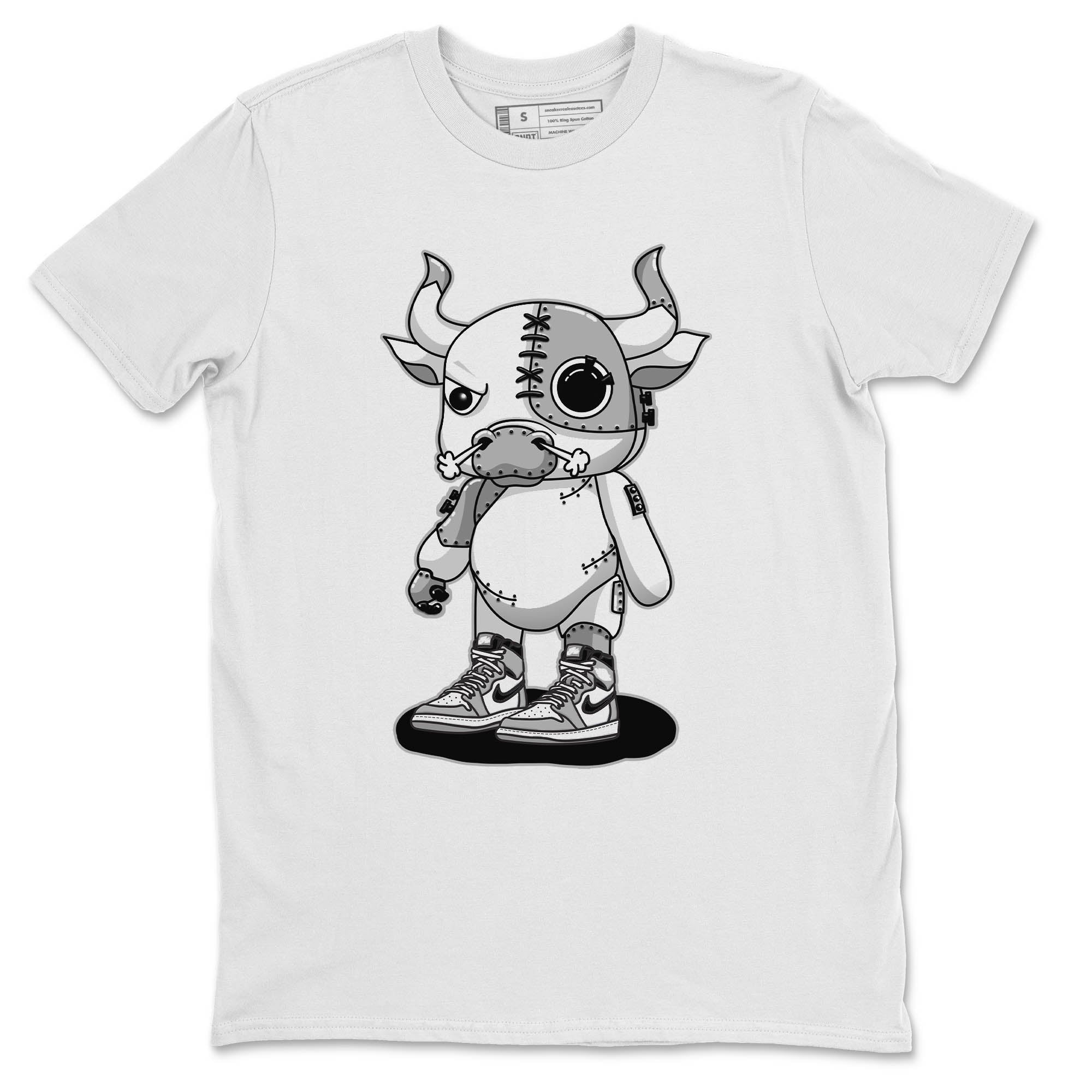 Jordan 1 Light Smoke Grey Sneaker Matching T-Shirt Cyborg Bull Sneaker Tees Jordan 1 Light Smoke Grey Sneaker Release Tees Crew Neck Tees
