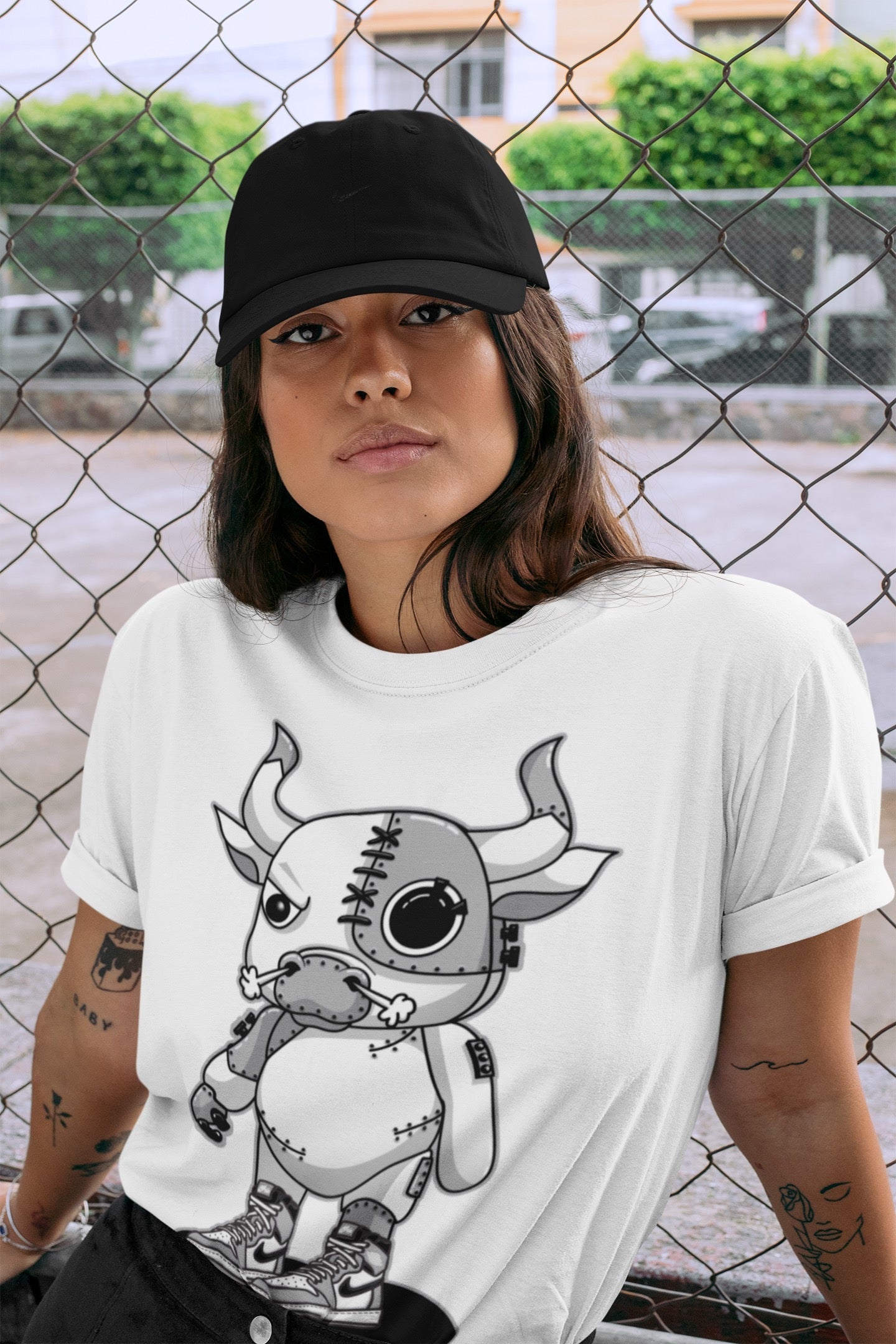 Jordan 1 Light Smoke Grey Sneaker Matching T-Shirt Cyborg Bull Sneaker Tees Jordan 1 Light Smoke Grey Sneaker Release Tees Crew Neck Tees