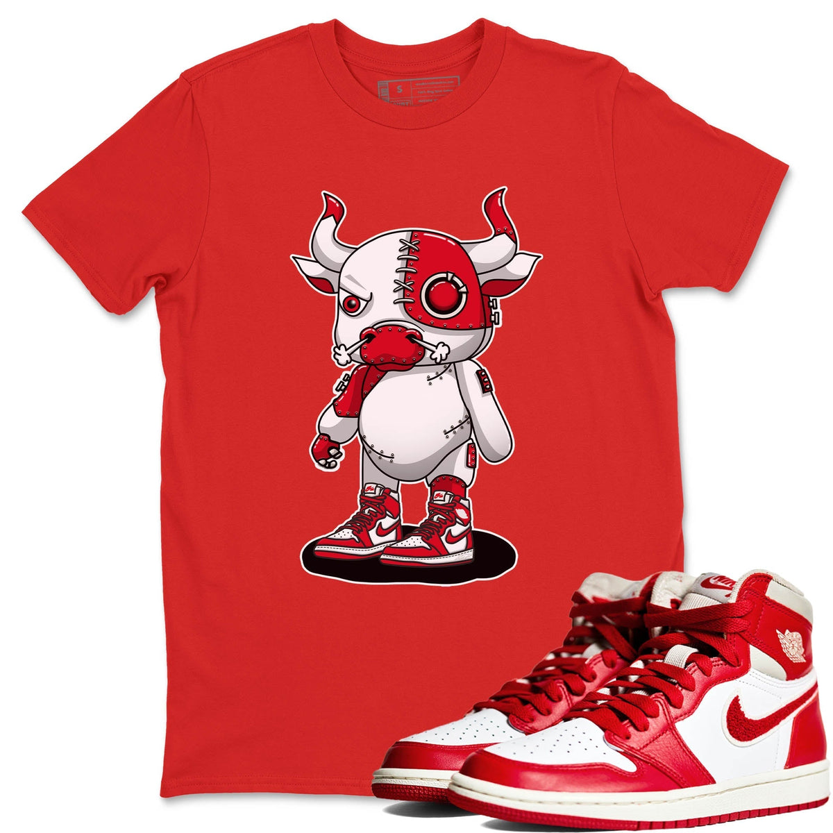 Jordan 1 Newstalgia Sneaker Matching T-Shirt Cyborg Bull Sneaker Tees Jordan 1 Newstalgia Sneaker Release Tees Crew Neck Tees