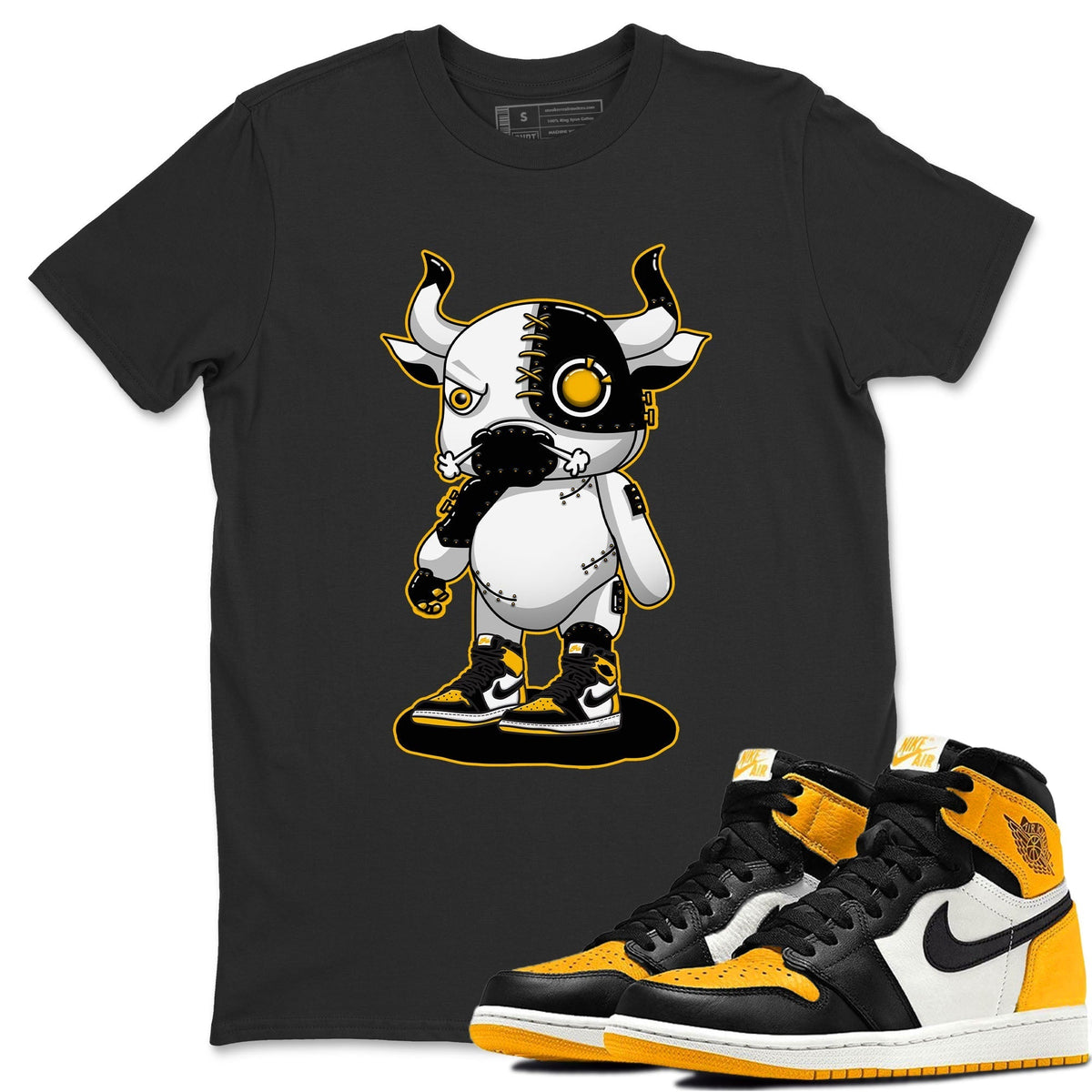 Jordan 1 Taxi Sneaker Matching T-Shirt Cyborg Bull Sneaker Tees Jordan 1 Taxi Sneaker Release Tees Crew Neck Tees