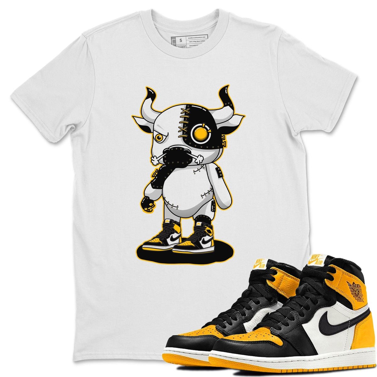Jordan 1 Taxi Sneaker Matching T-Shirt Cyborg Bull Sneaker Tees Jordan 1 Taxi Sneaker Release Tees Crew Neck Tees