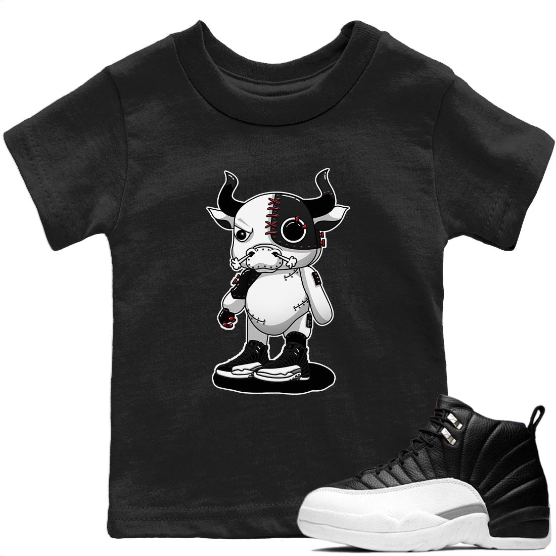 Jordan 12 Playoffs Sneaker Matching T-Shirt Cyborg Bull Sneaker Tees Jordan 12 Playoffs Sneaker Release Tees Kids Shirts