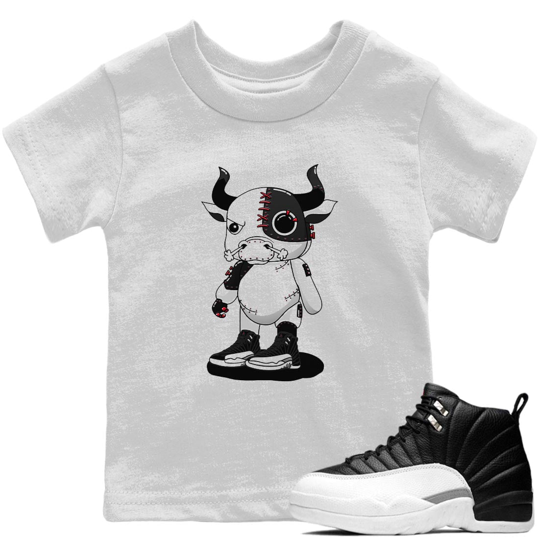 Jordan 12 Playoffs Sneaker Matching T-Shirt Cyborg Bull Sneaker Tees Jordan 12 Playoffs Sneaker Release Tees Kids Shirts