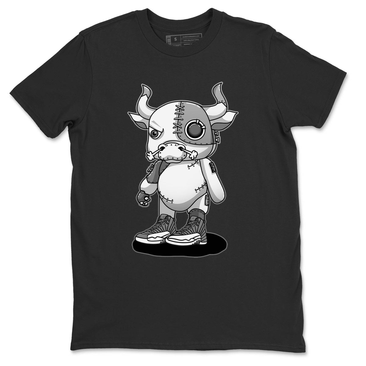 Jordan 12 Stealth Sneaker Matching T-Shirt Cyborg Bull Sneaker Tees Jordan 12 Stealth Sneaker Release Tees Crew Neck Tees