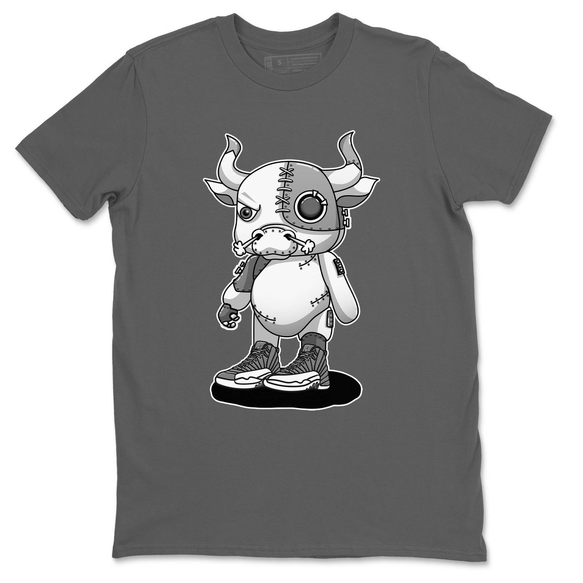 Jordan 12 Stealth Sneaker Matching T-Shirt Cyborg Bull Sneaker Tees Jordan 12 Stealth Sneaker Release Tees Crew Neck Tees