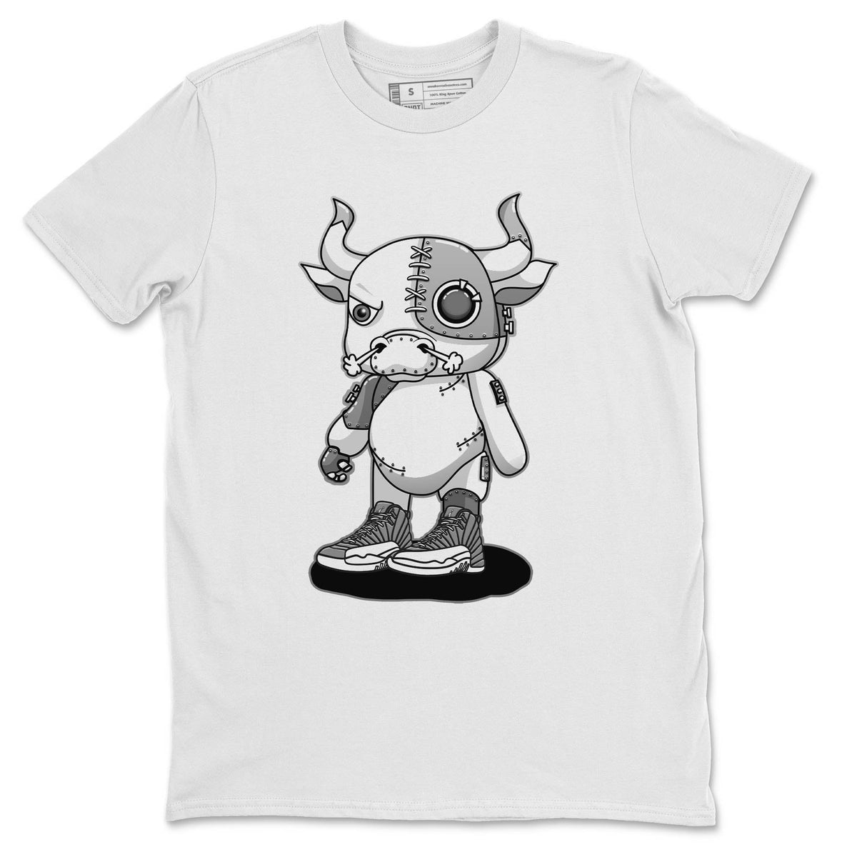 Jordan 12 Stealth Sneaker Matching T-Shirt Cyborg Bull Sneaker Tees Jordan 12 Stealth Sneaker Release Tees Crew Neck Tees