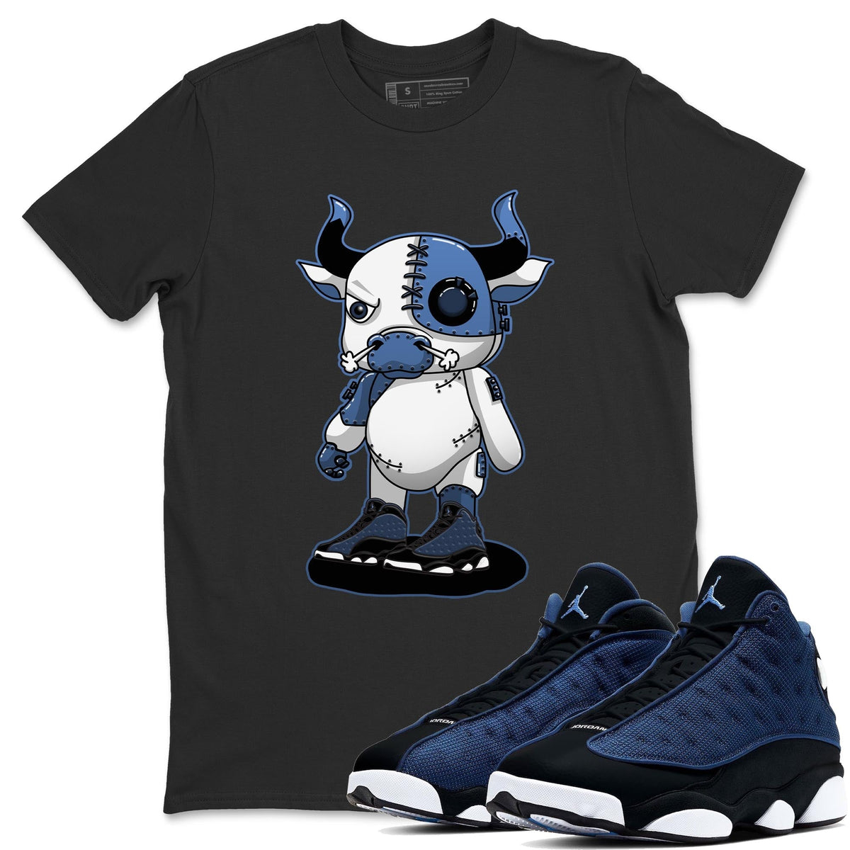 Jordan 13 Brave Blue Sneaker Matching T-Shirt Cyborg Bull Sneaker Tees Jordan 13 Brave Blue Sneaker Release Tees Crew Neck Tees